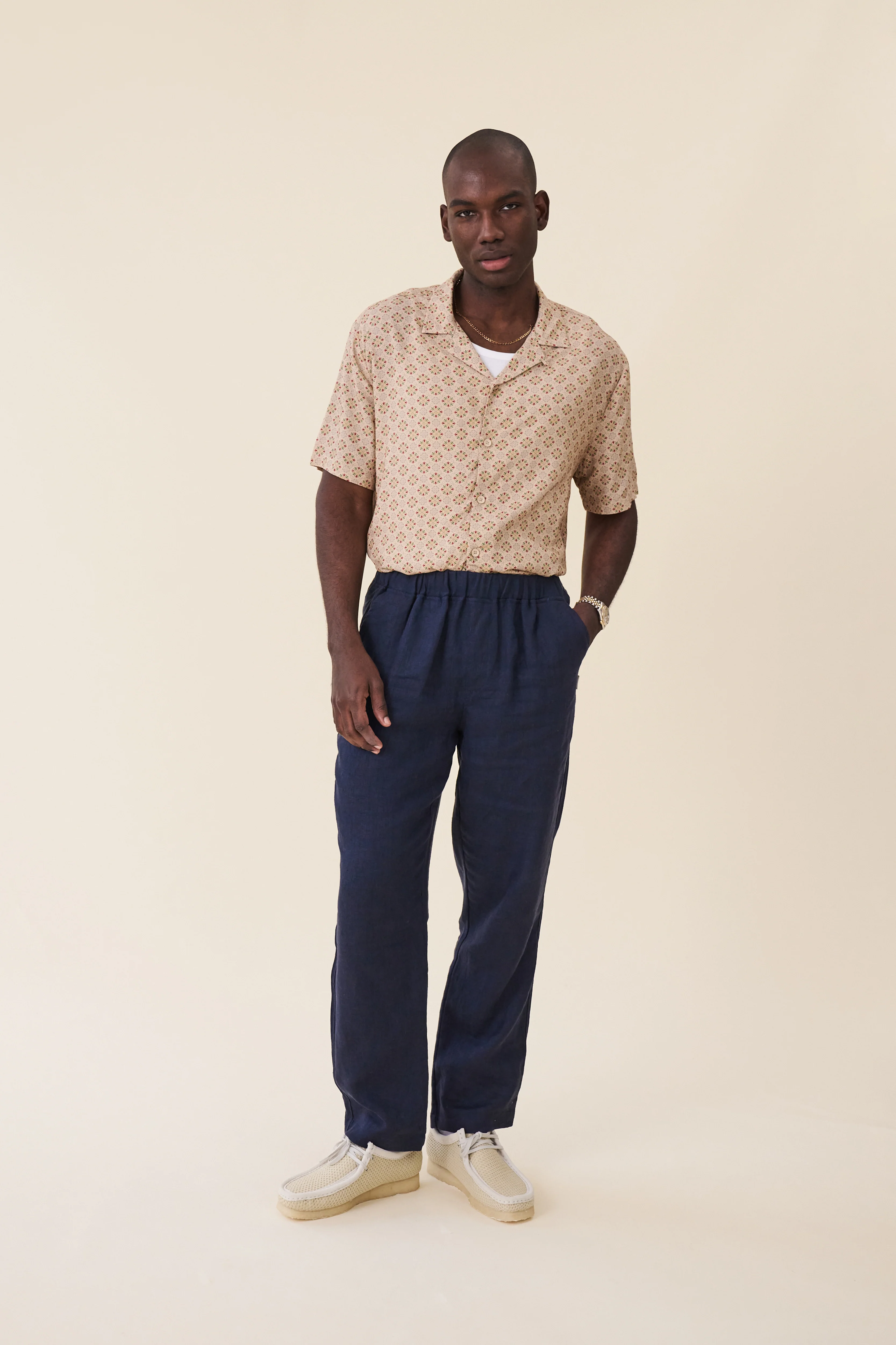 RELAXED LINEN TROUSERS - NAVY - Image 6