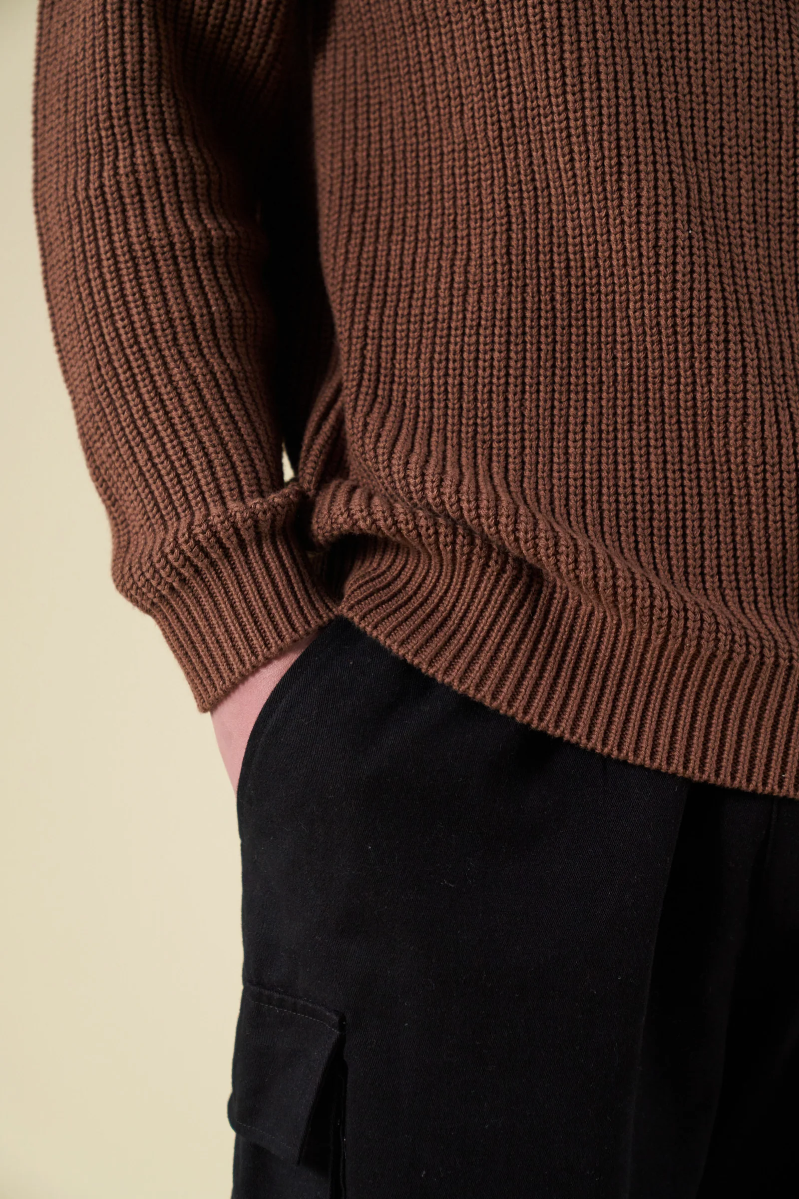 RETRO FISHERMAN RIB KNIT SWEATER - BROWN - Image 3