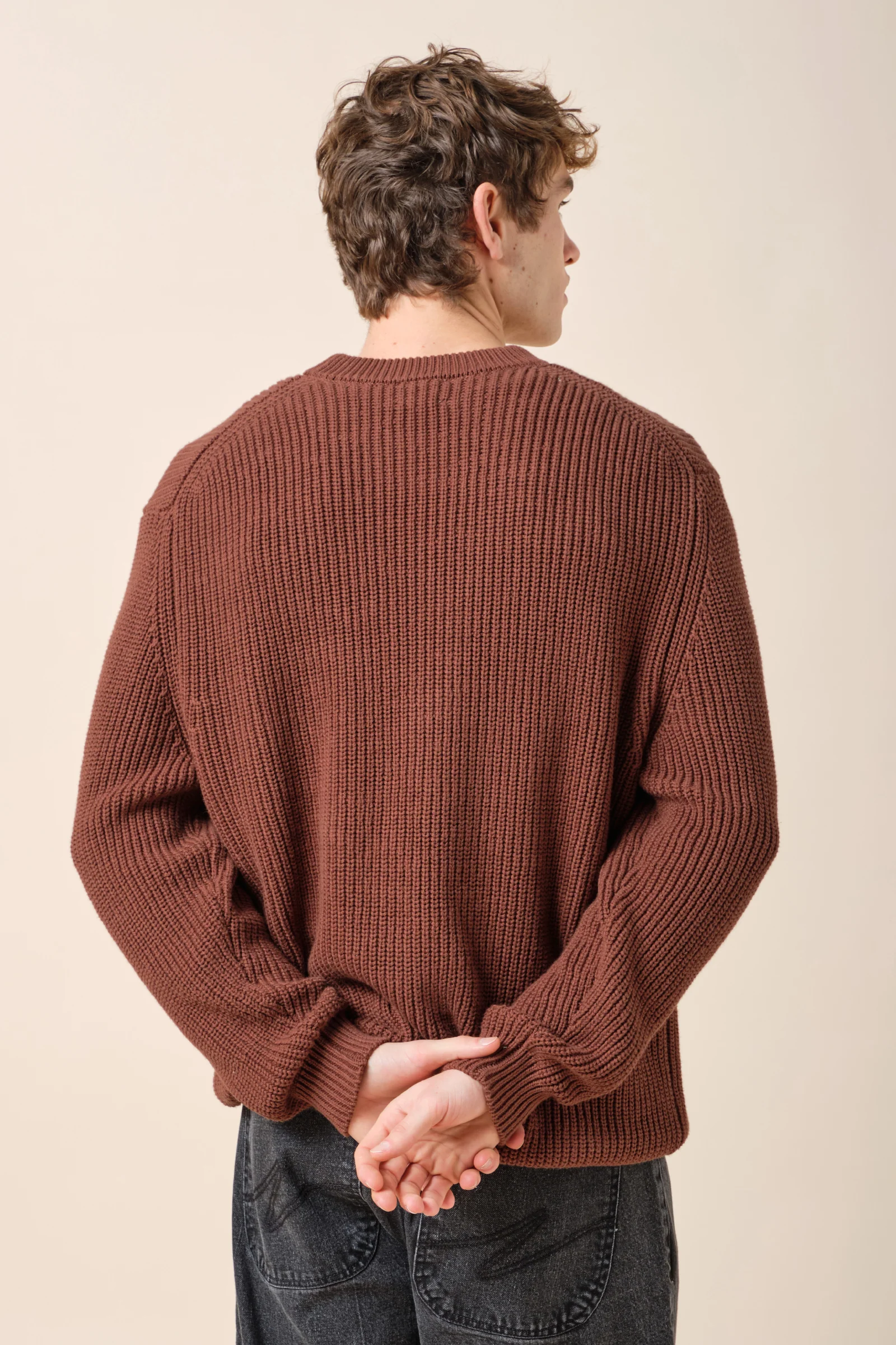 RETRO FISHERMAN RIB KNIT SWEATER - BROWN - Image 4