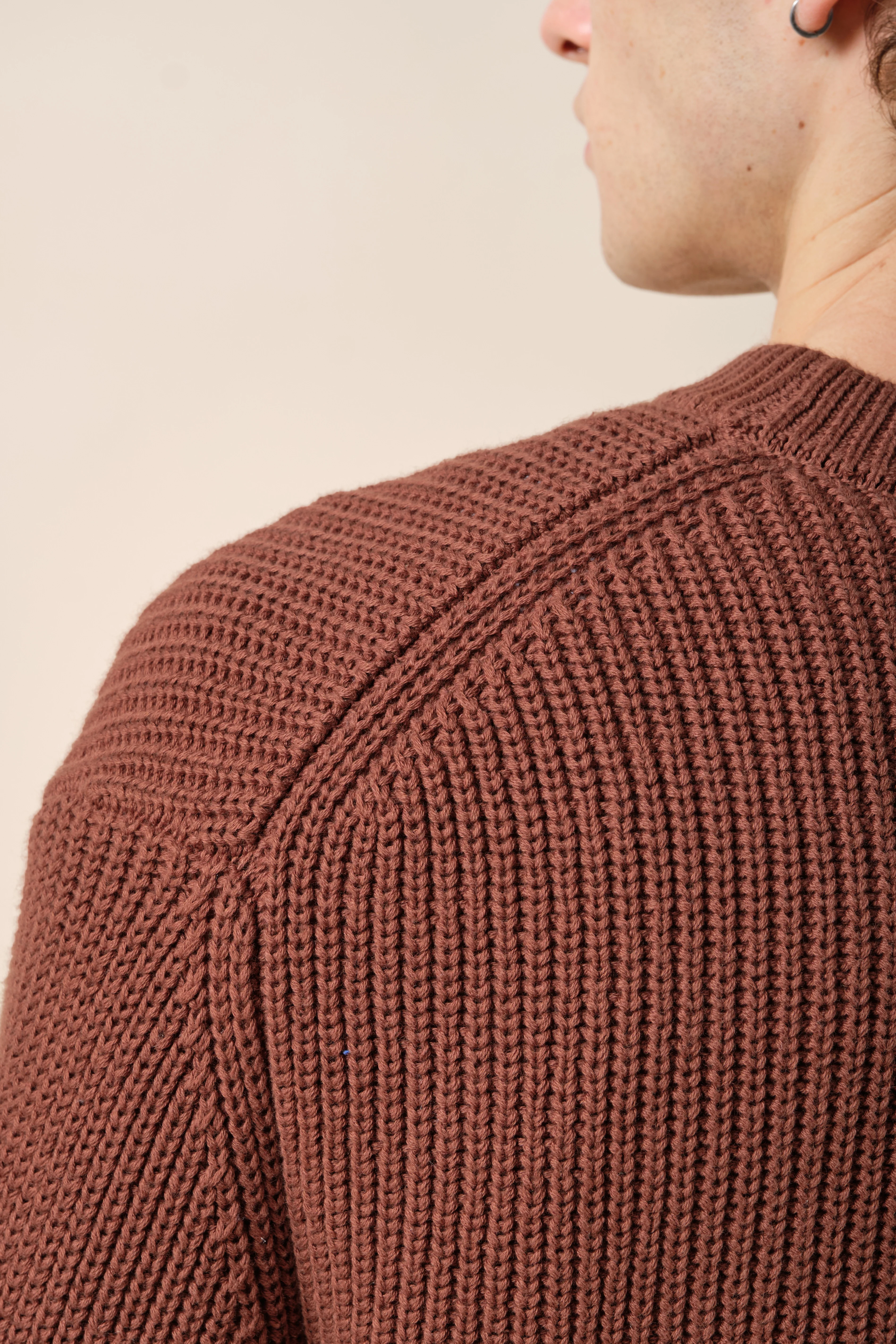 RETRO FISHERMAN RIB KNIT SWEATER - BROWN - Image 8