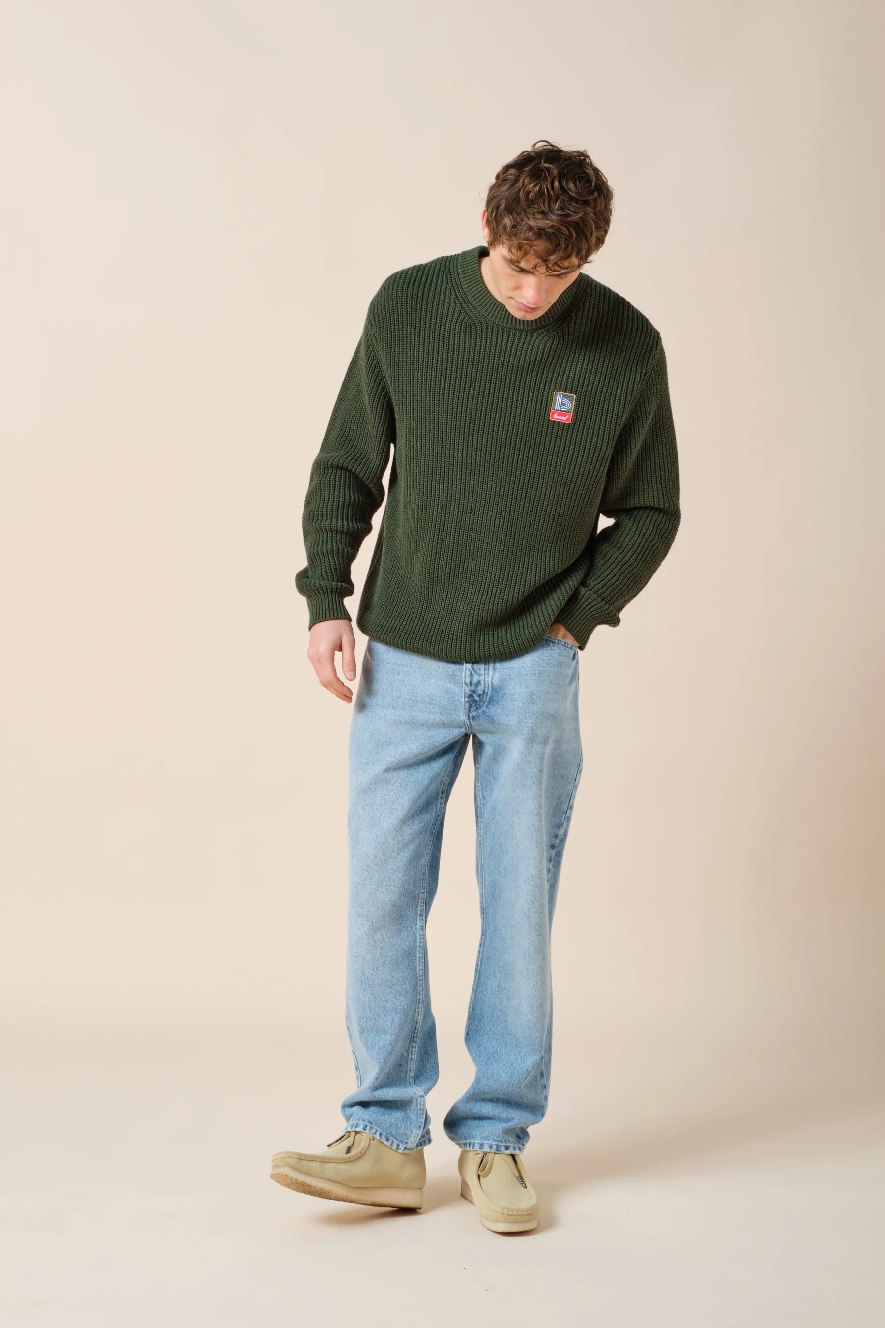 RETRO FISHERMAN RIB KNIT SWEATER - GREEN - Image 3