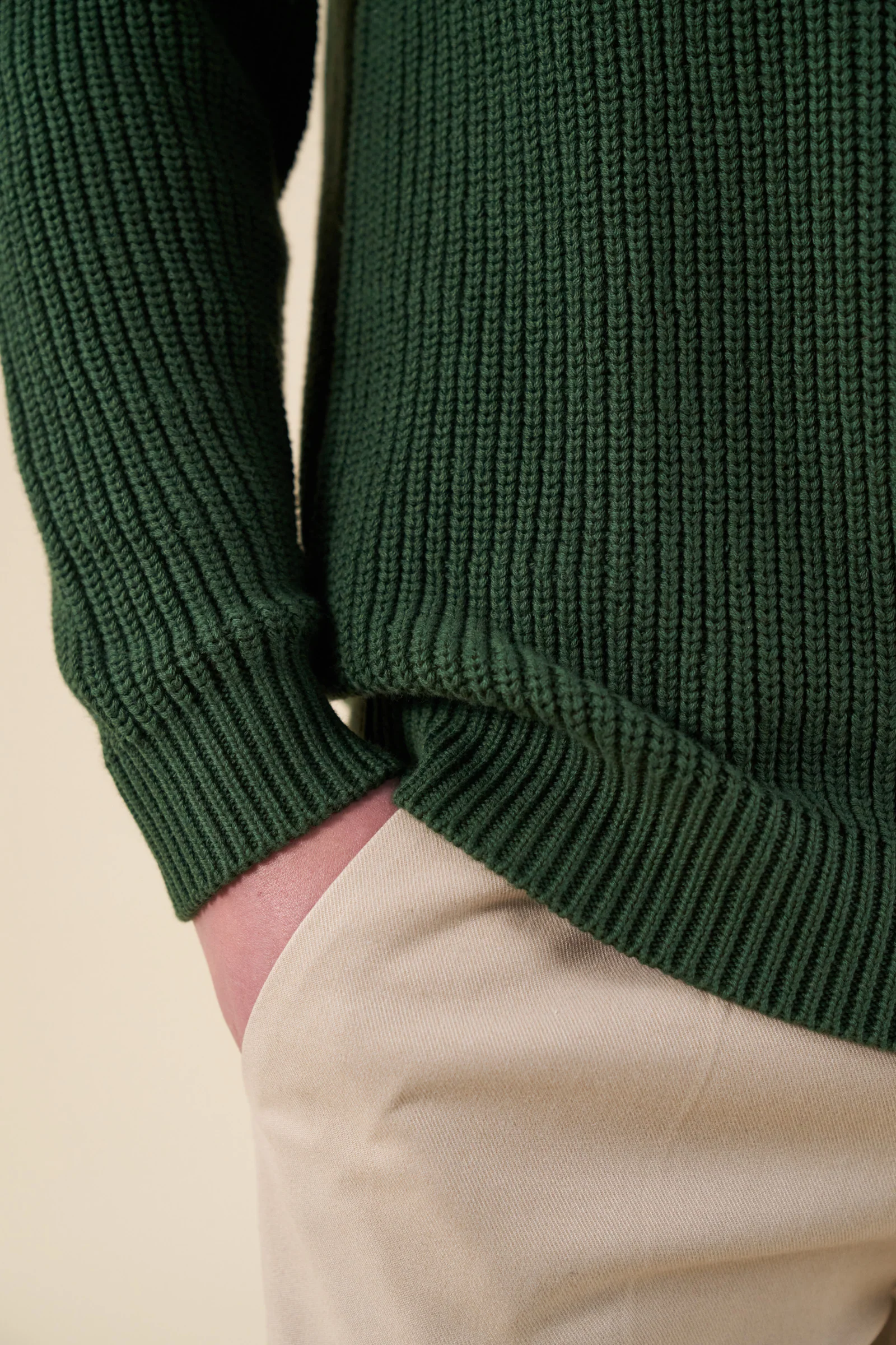 RETRO FISHERMAN RIB KNIT SWEATER - GREEN - Image 5