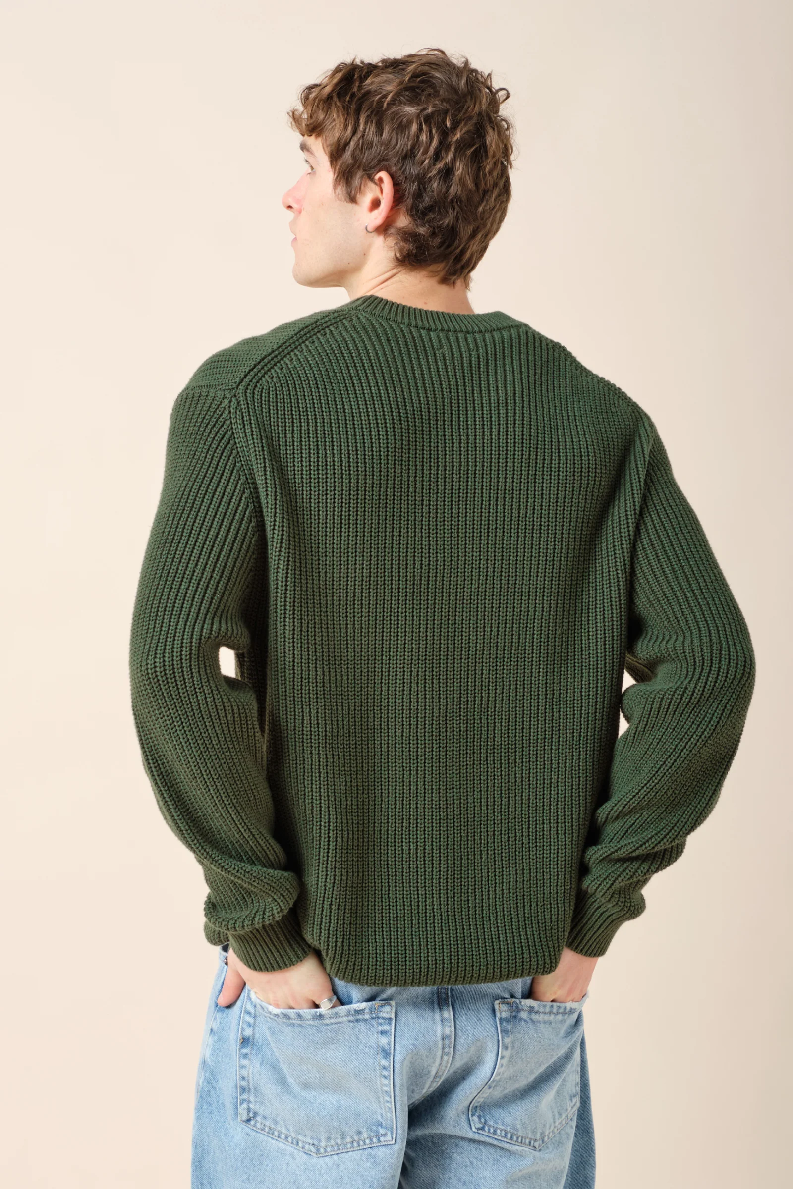 RETRO FISHERMAN RIB KNIT SWEATER - GREEN - Image 6