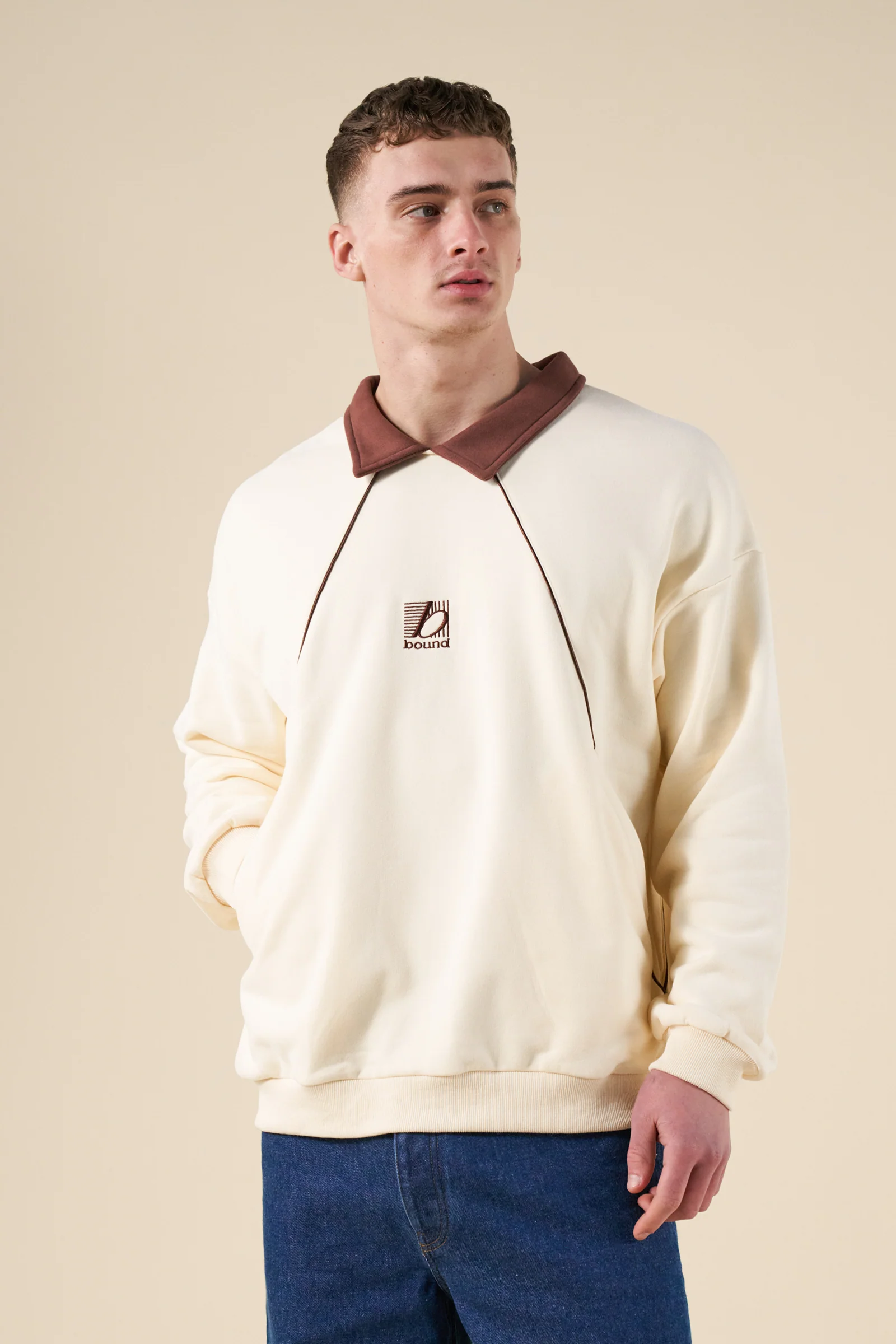 RETRO SPORTS GRID SWEATER - CREAM / BROWN
