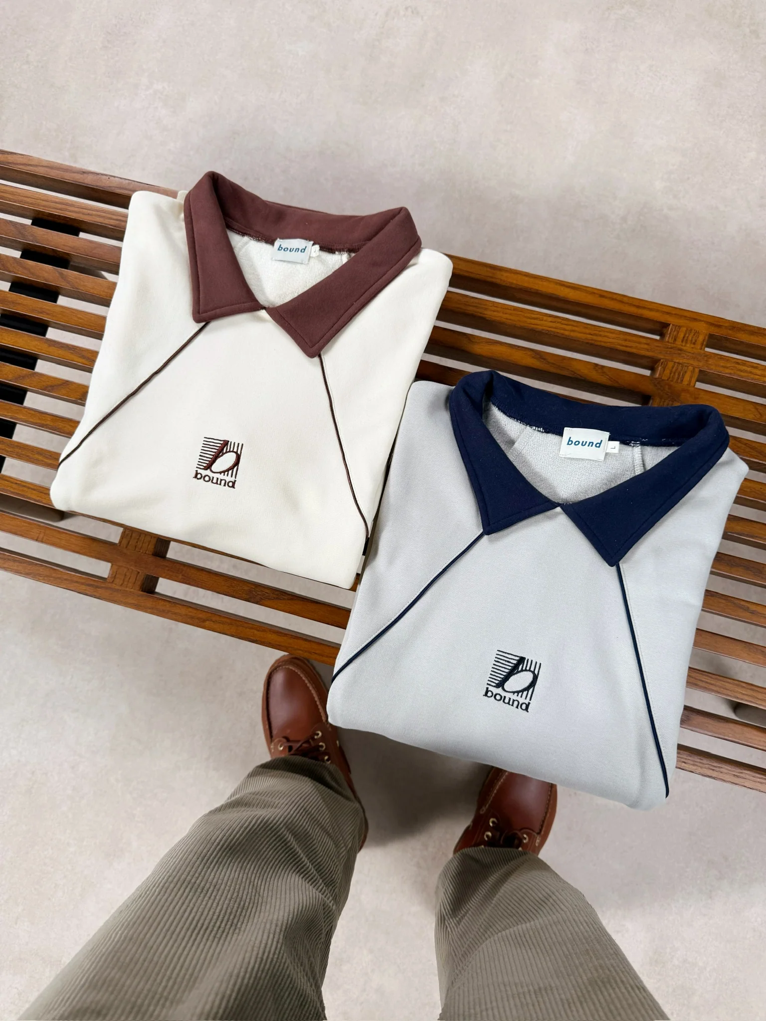 RETRO SPORTS GRID SWEATER - CREAM / BROWN - Image 10