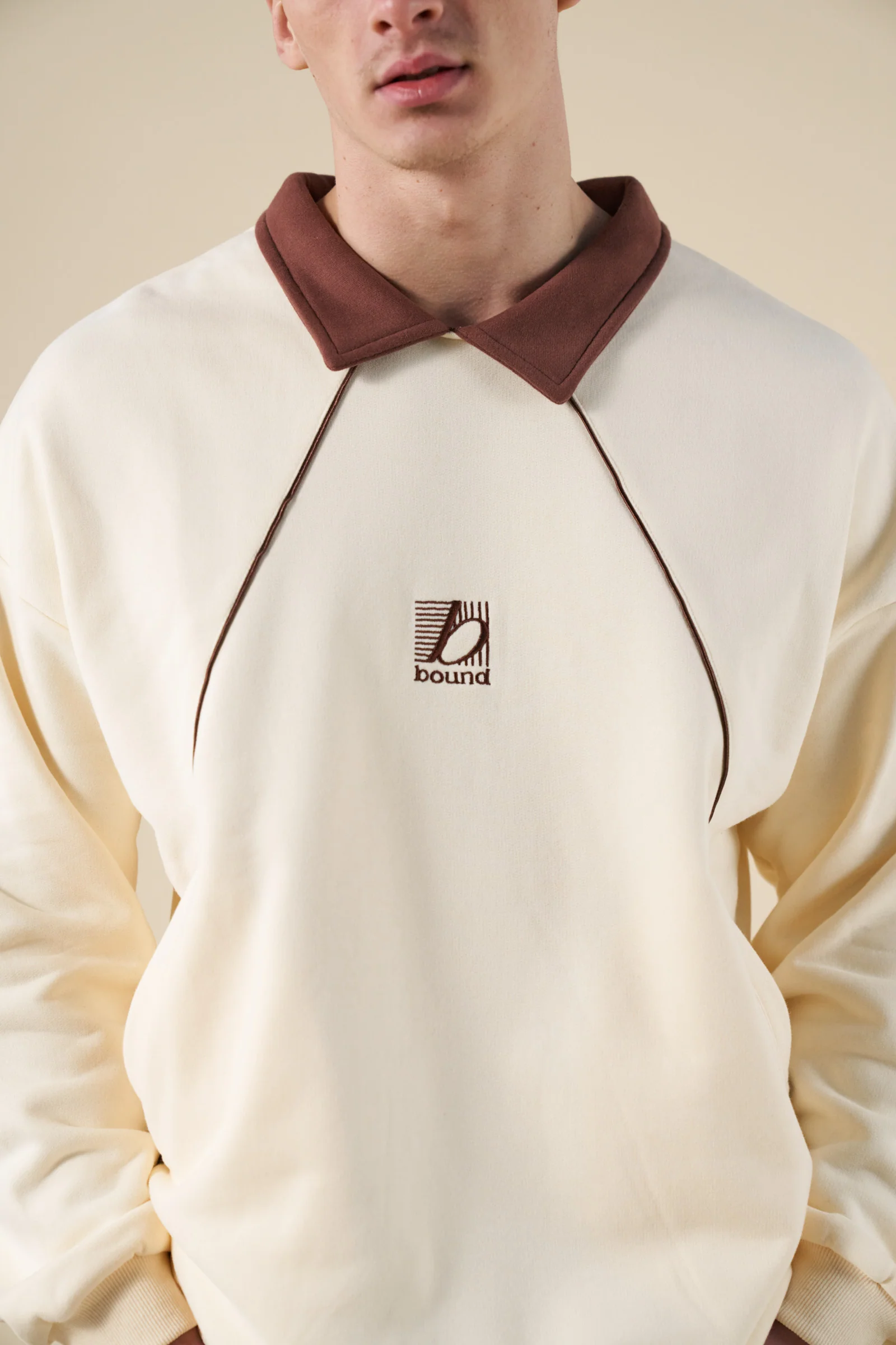 RETRO SPORTS GRID SWEATER - CREAM / BROWN - Image 5