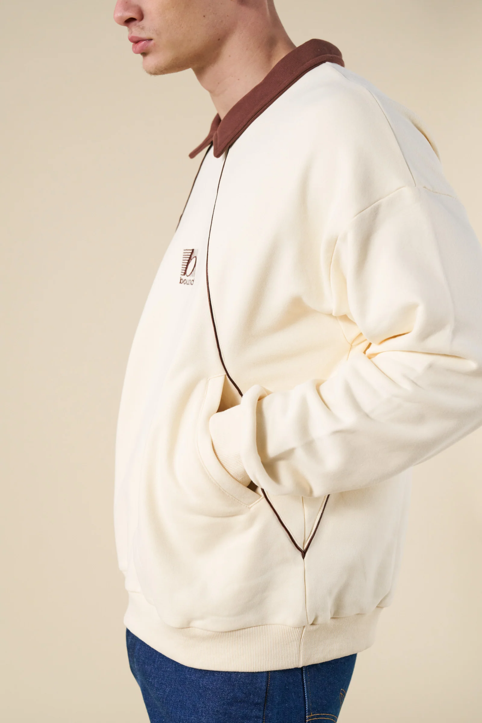 RETRO SPORTS GRID SWEATER - CREAM / BROWN - Image 6