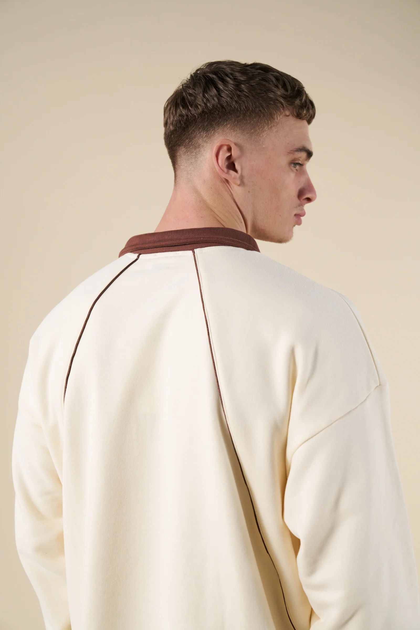 RETRO SPORTS GRID SWEATER - CREAM / BROWN - Image 7