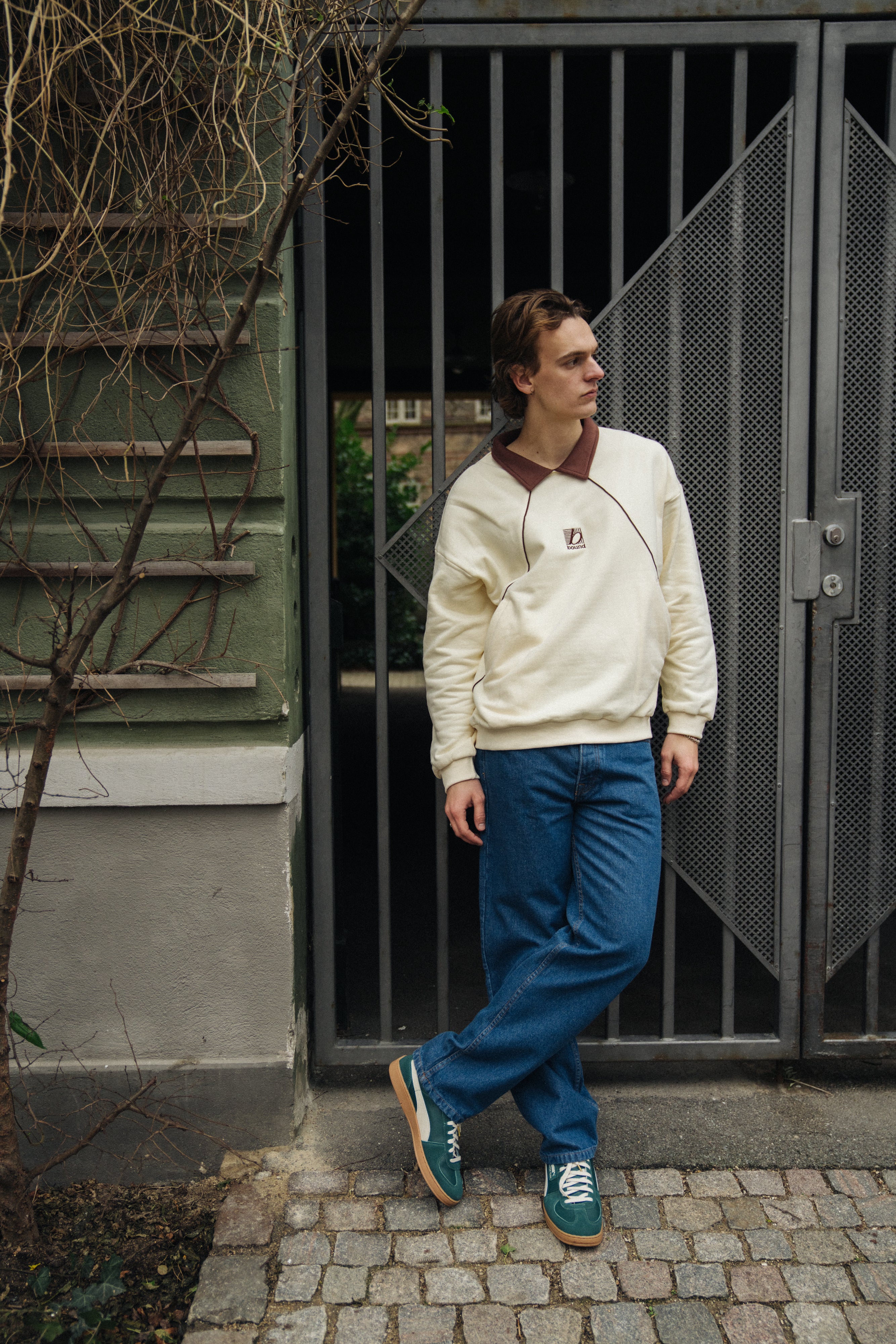 RETRO SPORTS GRID SWEATER - CREAM / BROWN - Image 8