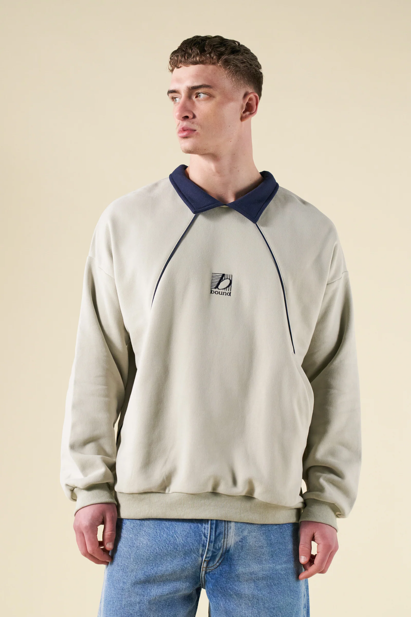 RETRO SPORTS GRID SWEATER - GREY / NAVY
