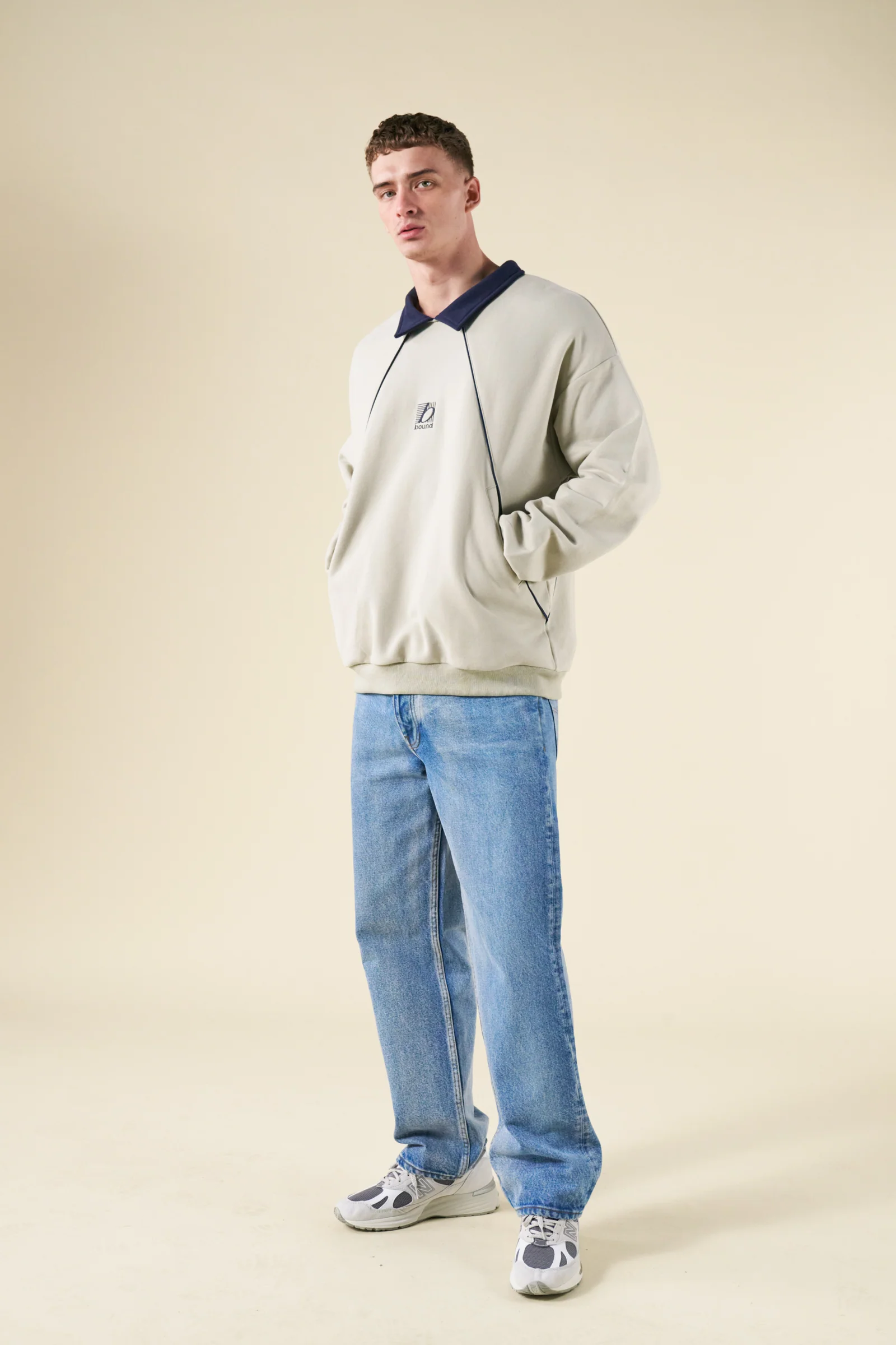RETRO SPORTS GRID SWEATER - GREY / NAVY - Image 2