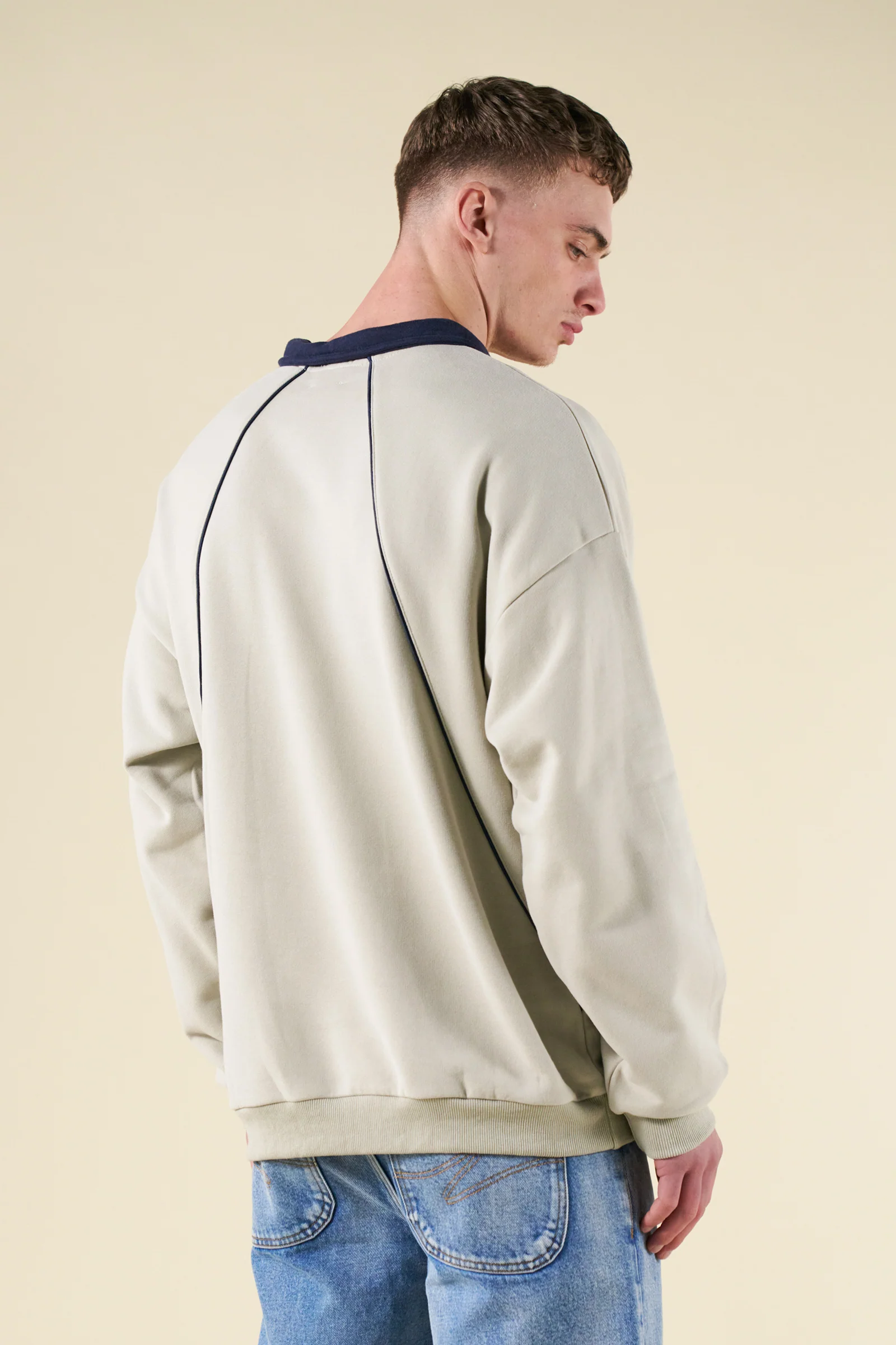 RETRO SPORTS GRID SWEATER - GREY / NAVY - Image 3