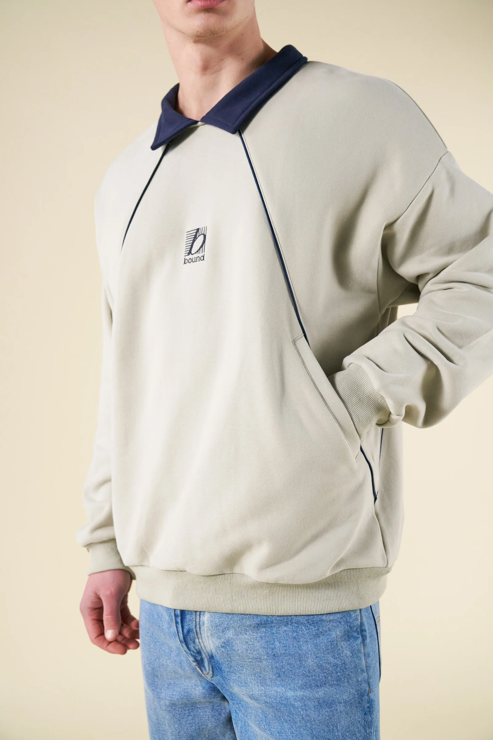 RETRO SPORTS GRID SWEATER - GREY / NAVY - Image 5