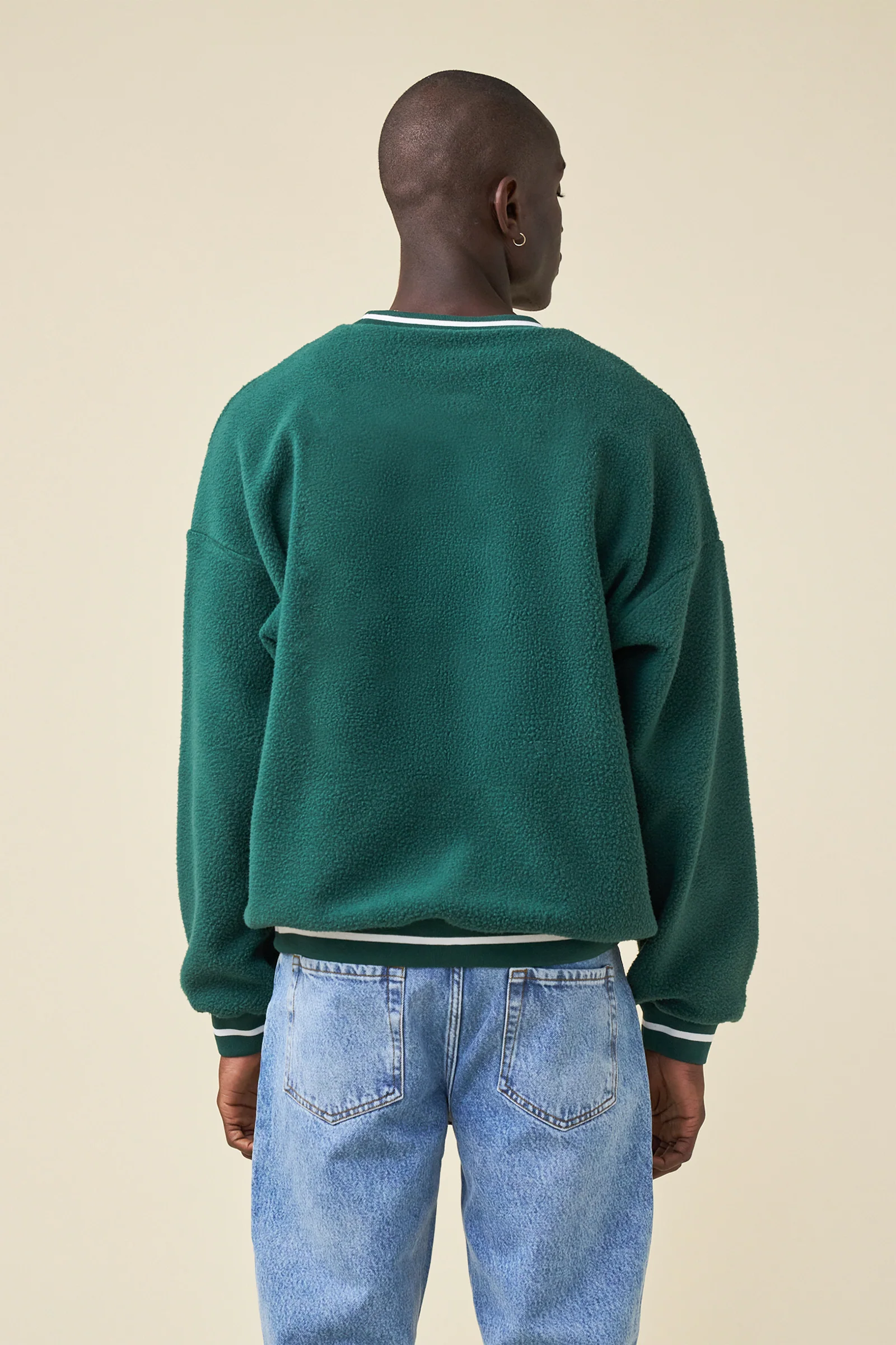 REVERSE FLEECE GRID SWEATER - BOTTLE GREEN - Image 3