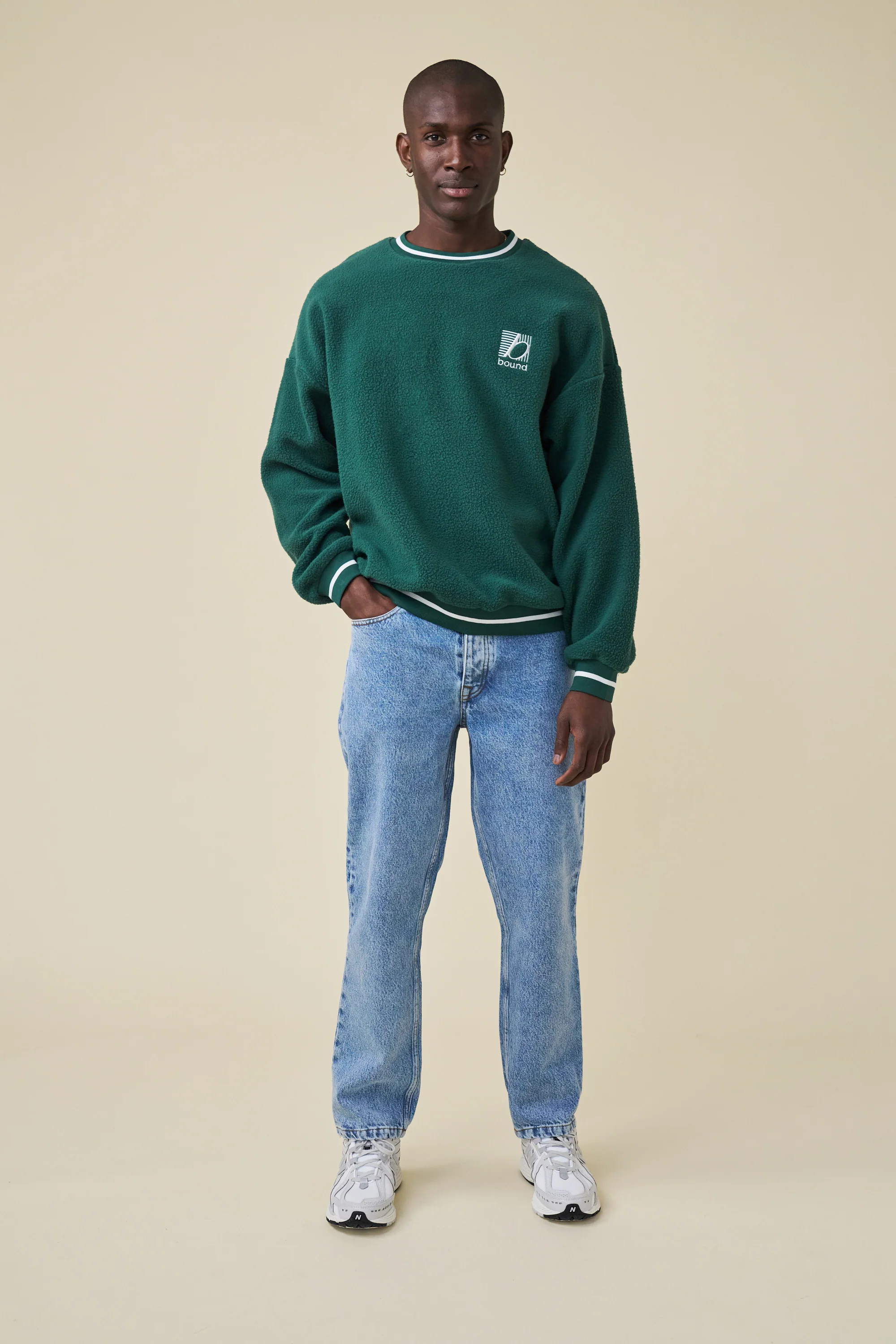 REVERSE FLEECE GRID SWEATER - BOTTLE GREEN - Image 4