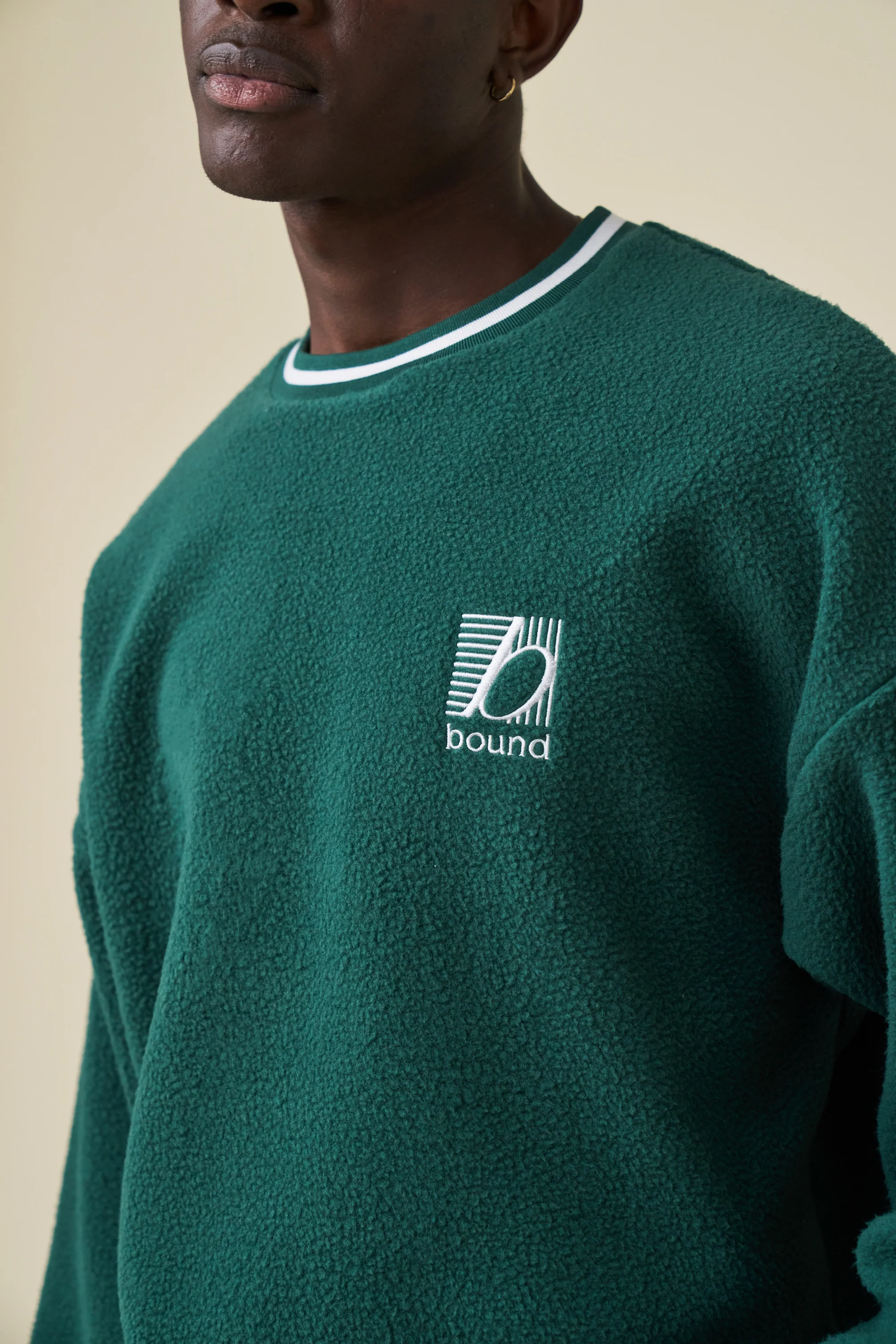 REVERSE FLEECE GRID SWEATER - BOTTLE GREEN - Image 5