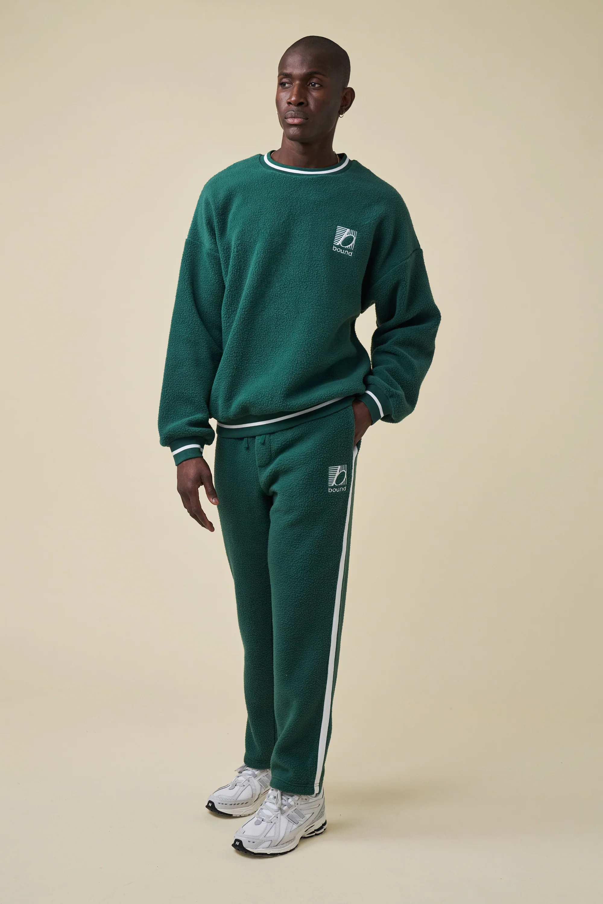 REVERSE FLEECE GRID SWEATER - BOTTLE GREEN - Image 6