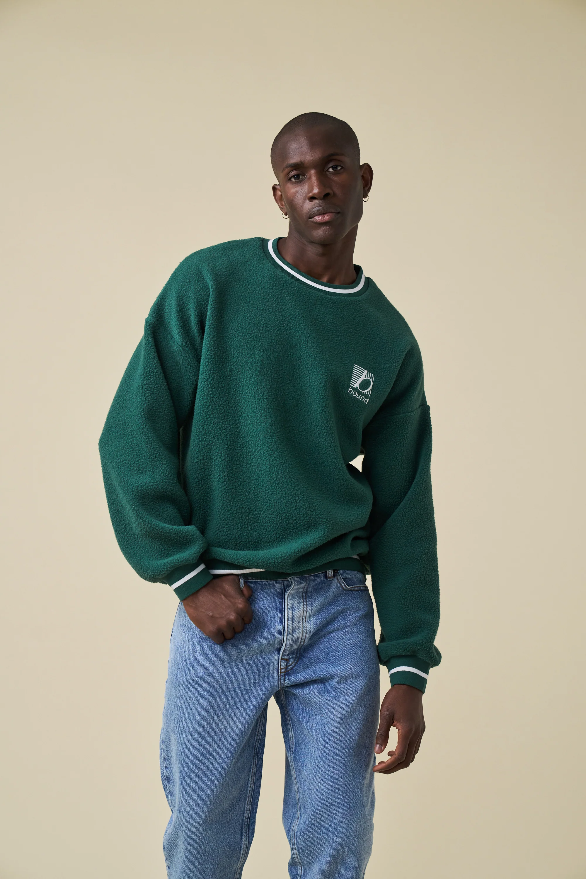 REVERSE FLEECE GRID SWEATER - BOTTLE GREEN - Image 7