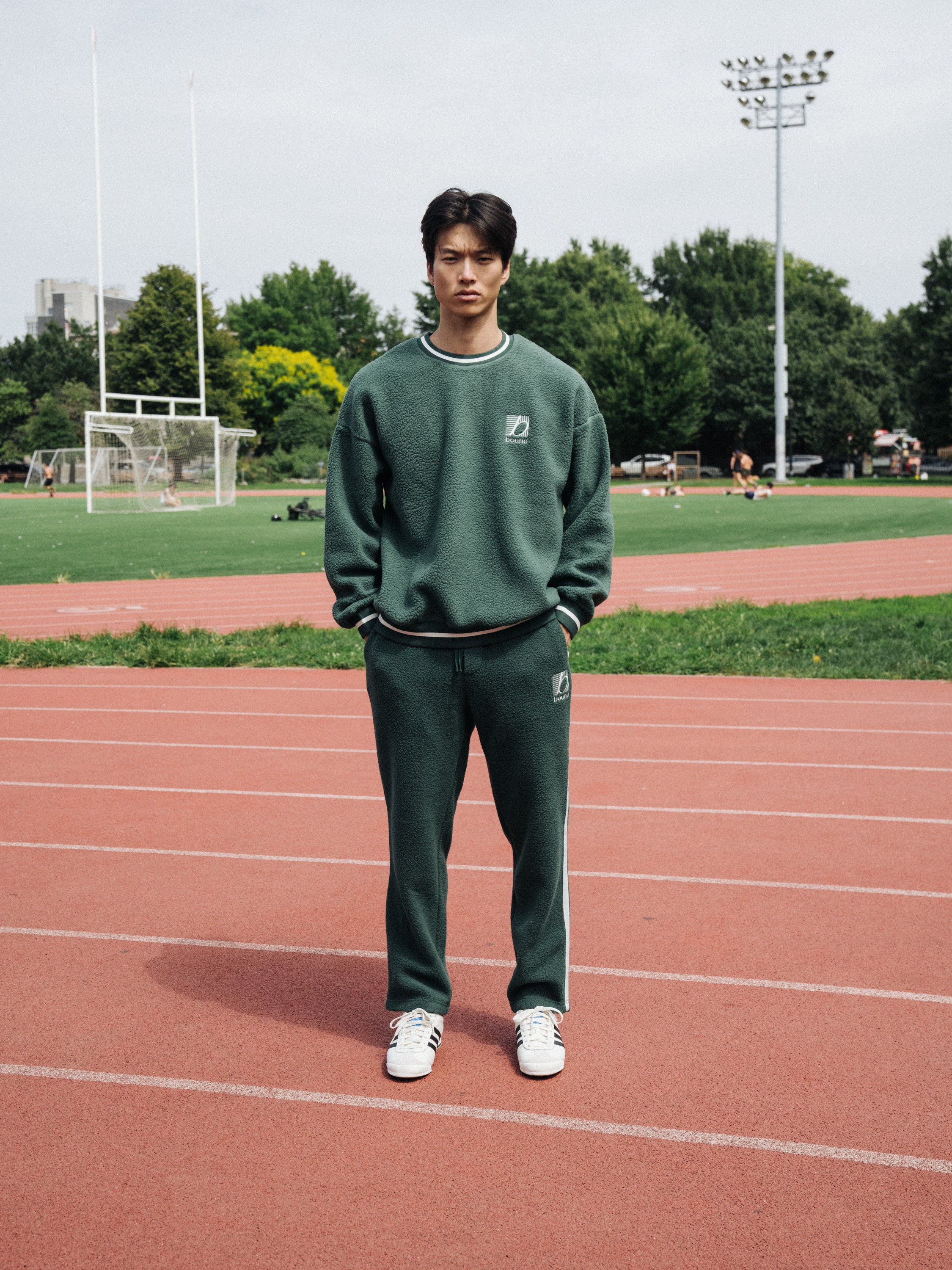 REVERSE FLEECE GRID SWEATER - BOTTLE GREEN - Image 8