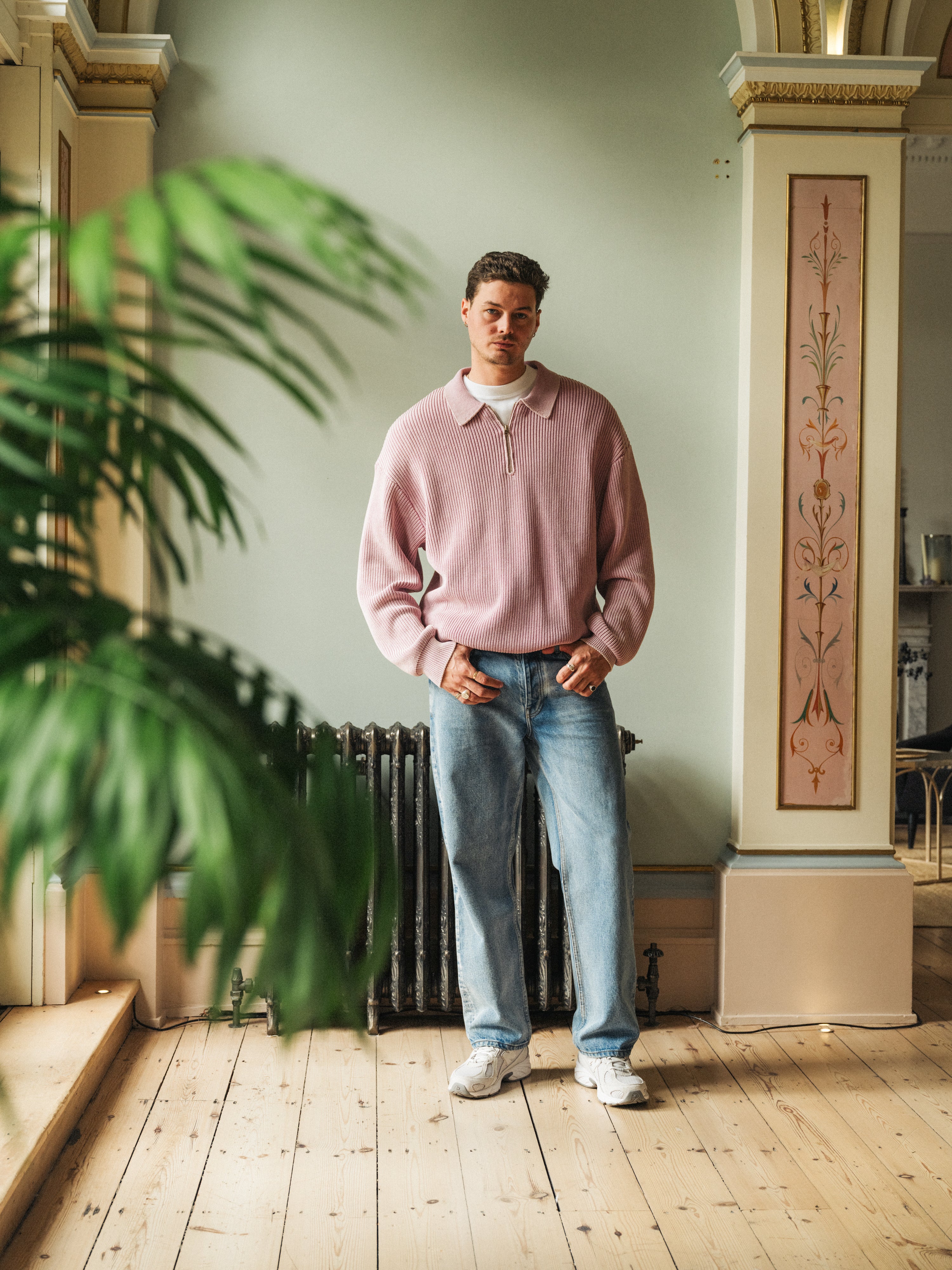 ROSE PINK ACID WASH HALF ZIP KNIT PULLOVER - Image 2