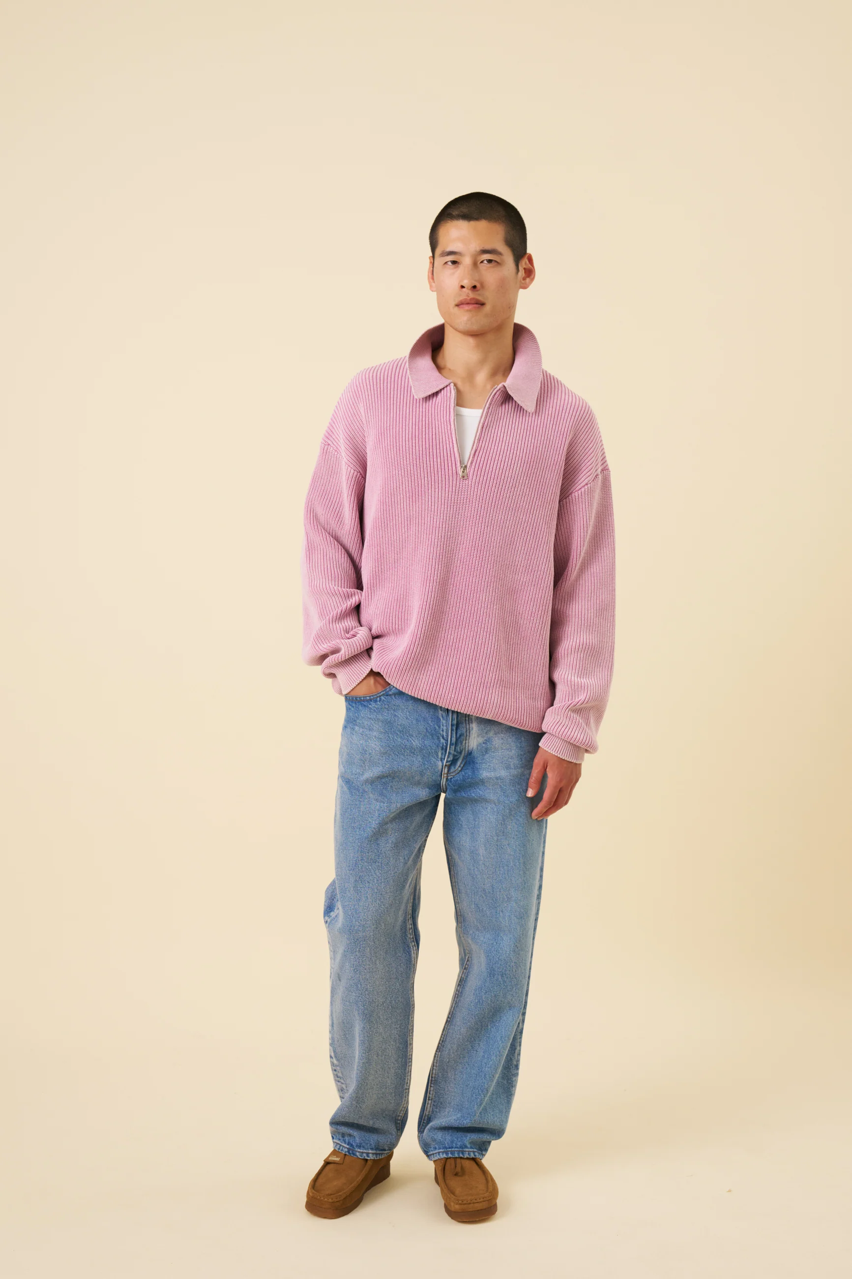 ROSE PINK ACID WASH HALF ZIP KNIT PULLOVER - Image 4