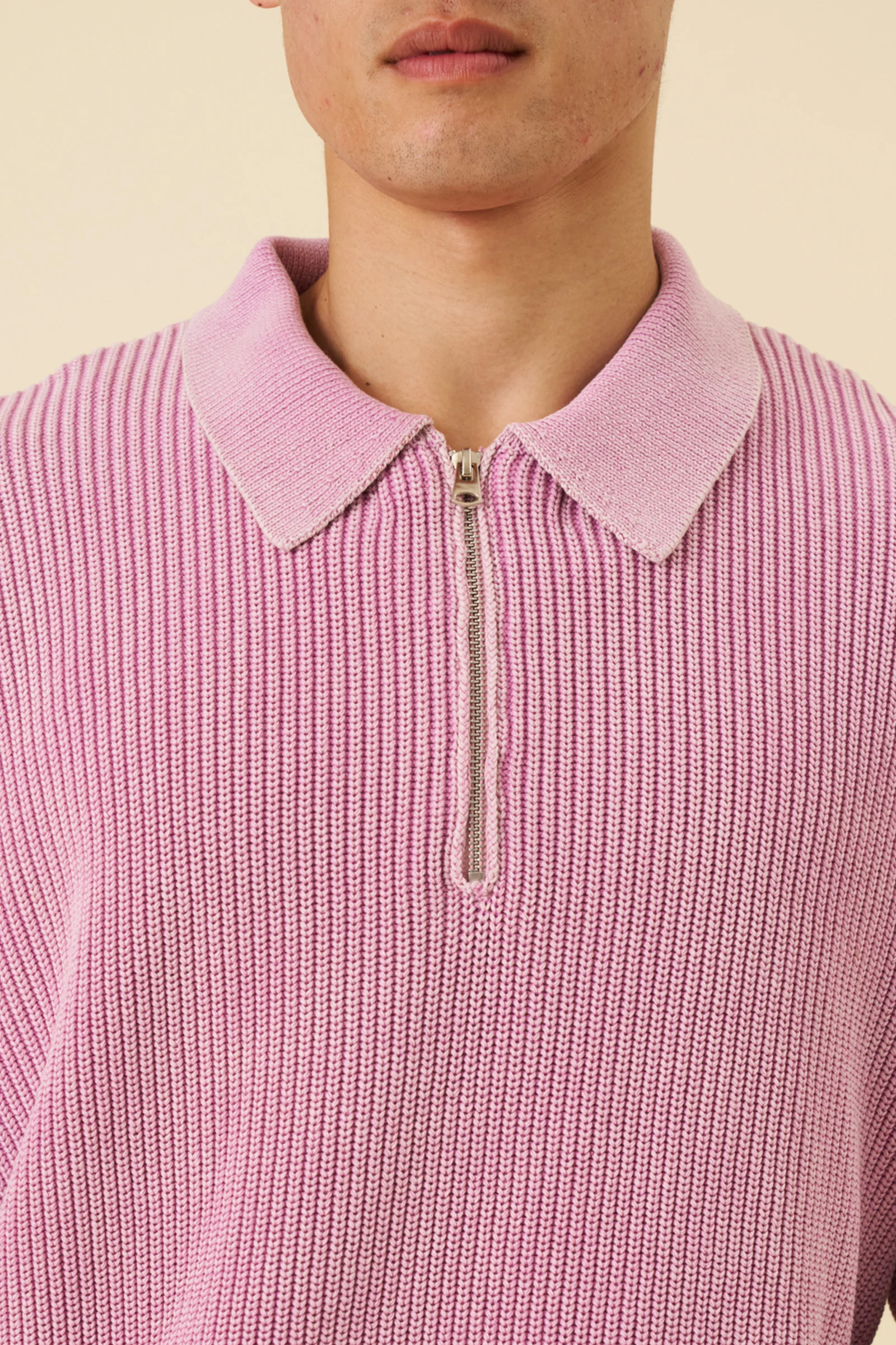 ROSE PINK ACID WASH HALF ZIP KNIT PULLOVER - Image 5