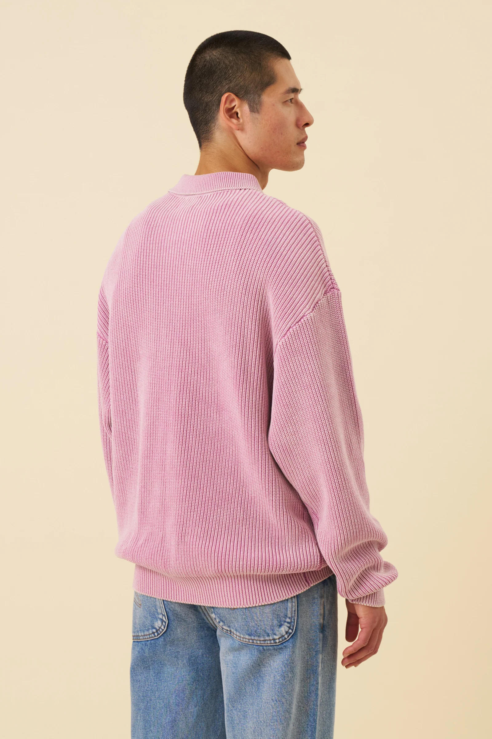 ROSE PINK ACID WASH HALF ZIP KNIT PULLOVER - Image 6