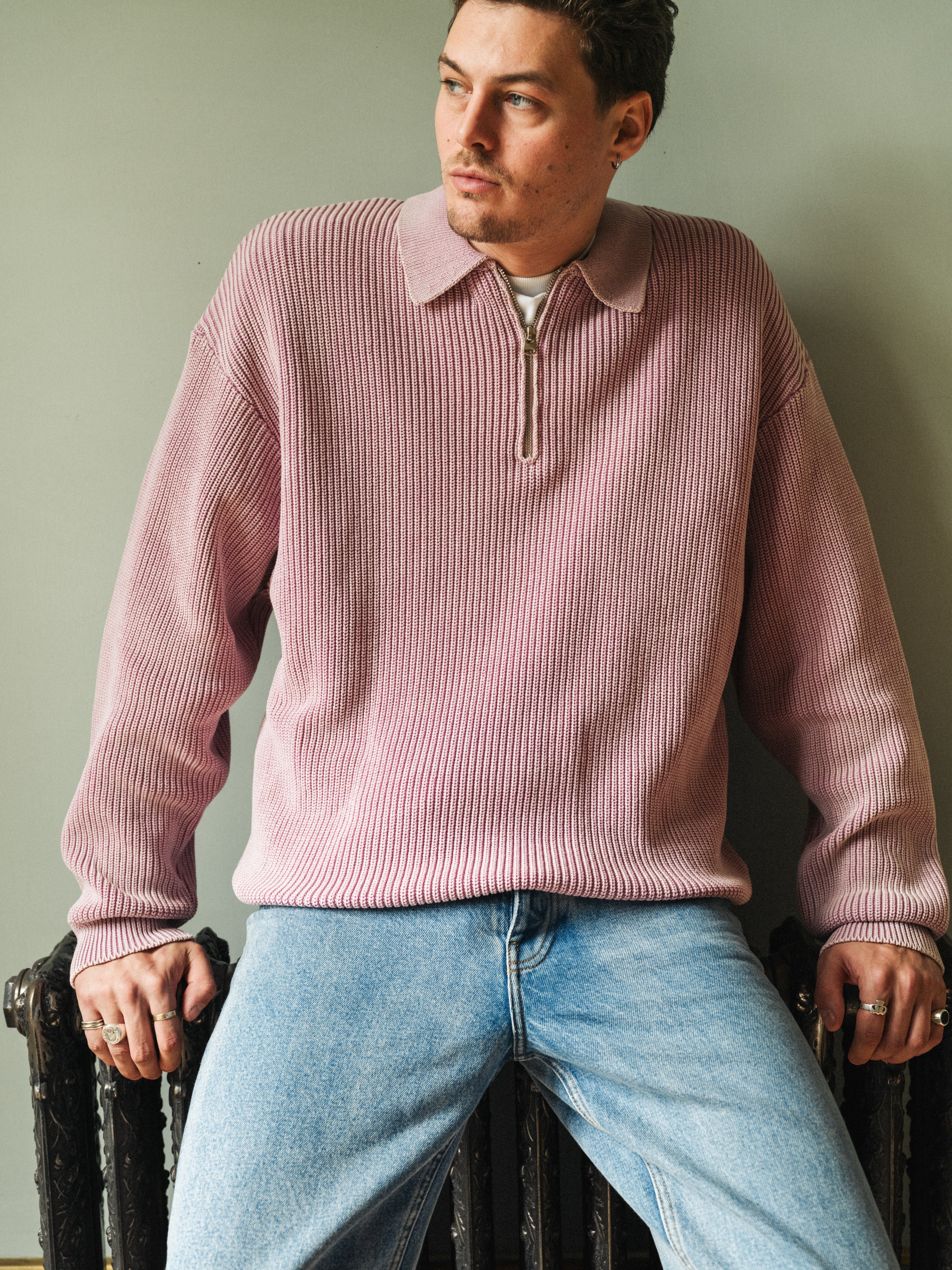 ROSE PINK ACID WASH HALF ZIP KNIT PULLOVER - Image 7