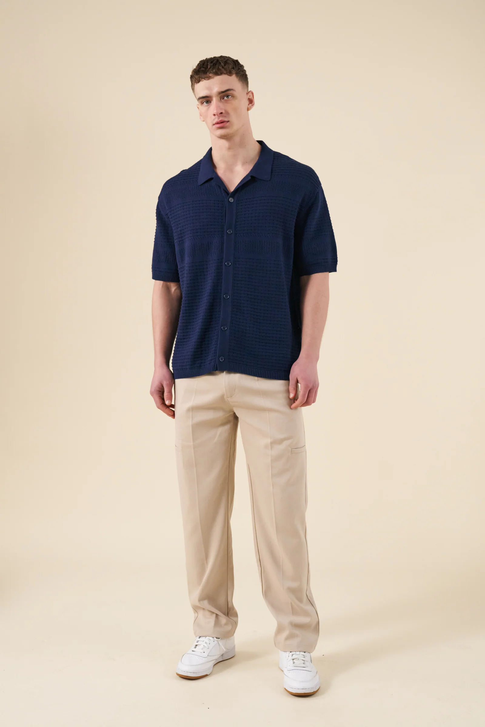 RUPERT CROCHET KNIT POLO - NAVY - Image 3