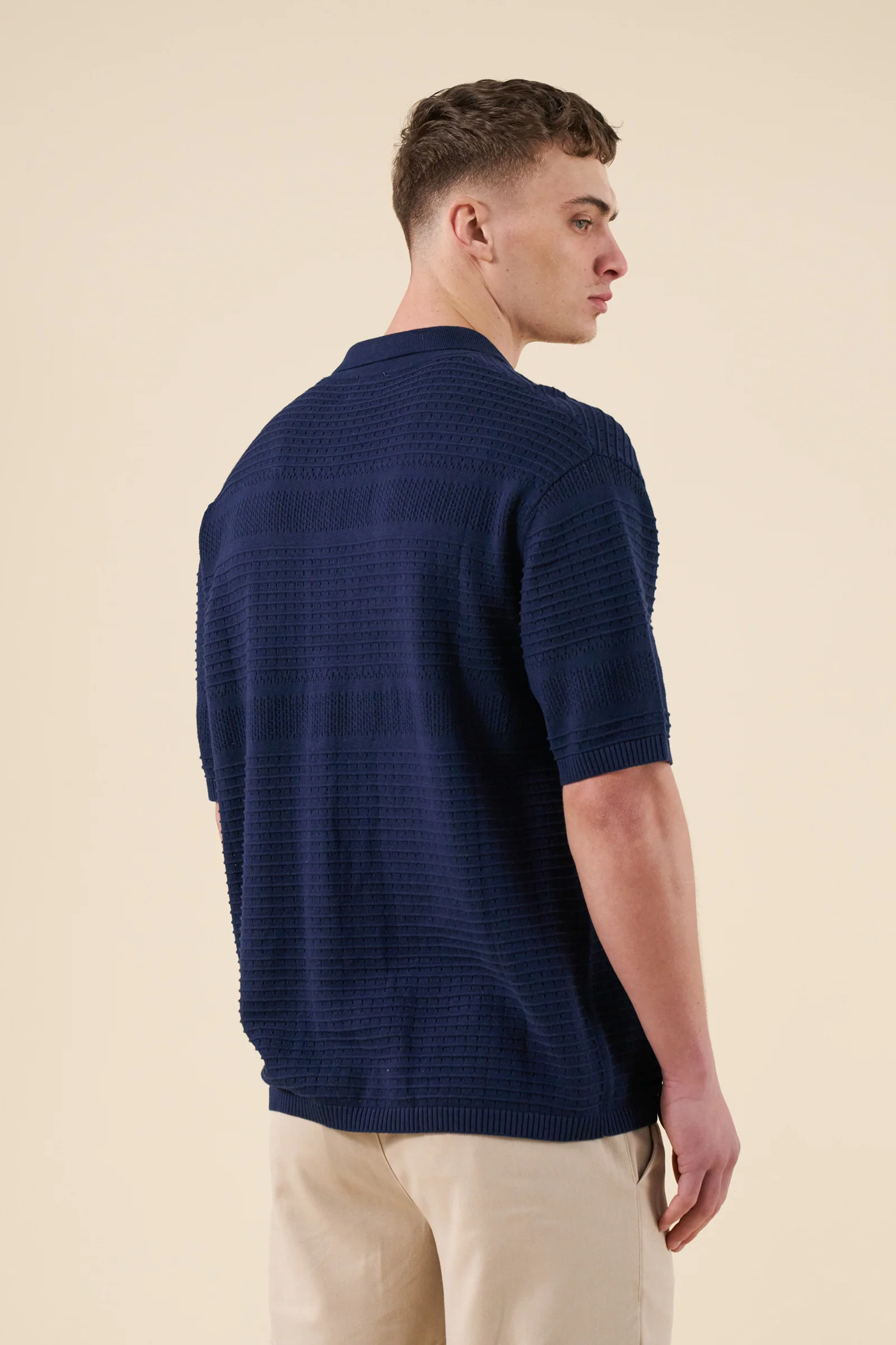 RUPERT CROCHET KNIT POLO - NAVY - Image 4