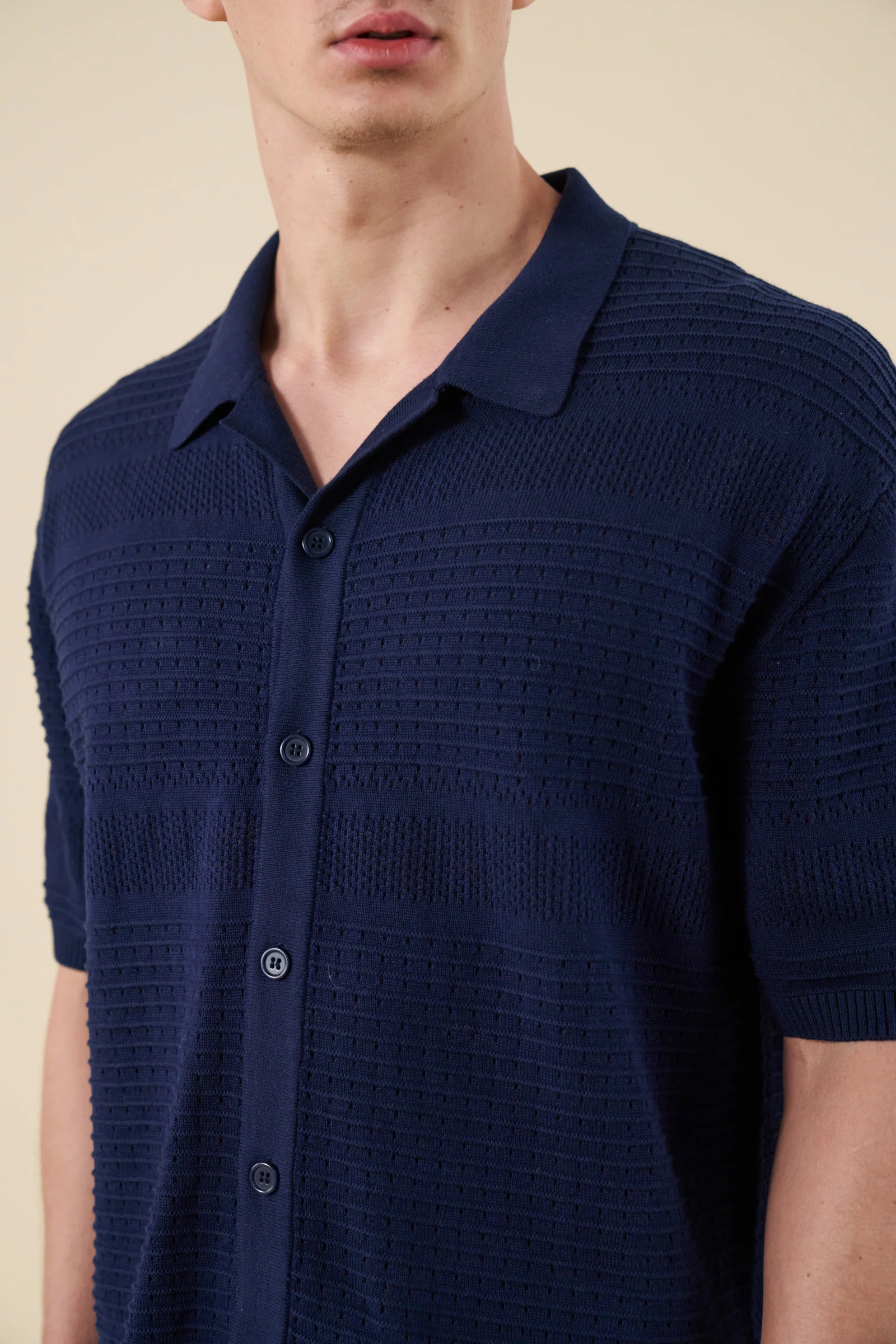RUPERT CROCHET KNIT POLO - NAVY - Image 5