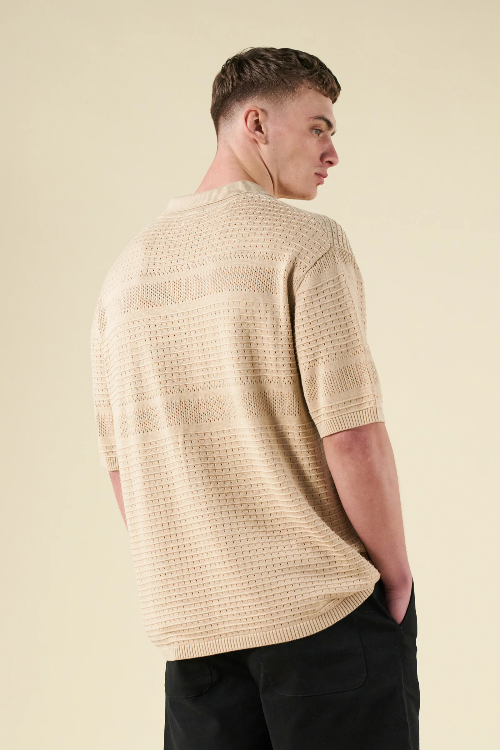 RUPERT CROCHET KNIT POLO - SAND - Image 3