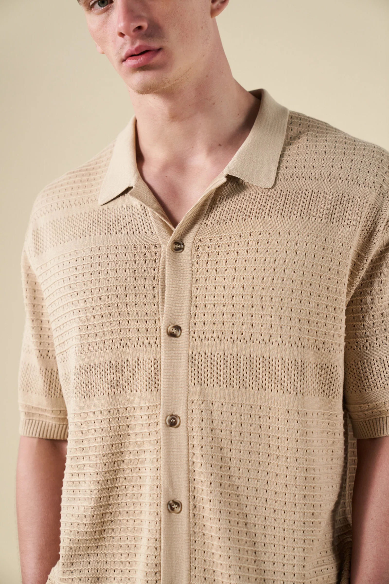 RUPERT CROCHET KNIT POLO - SAND - Image 4