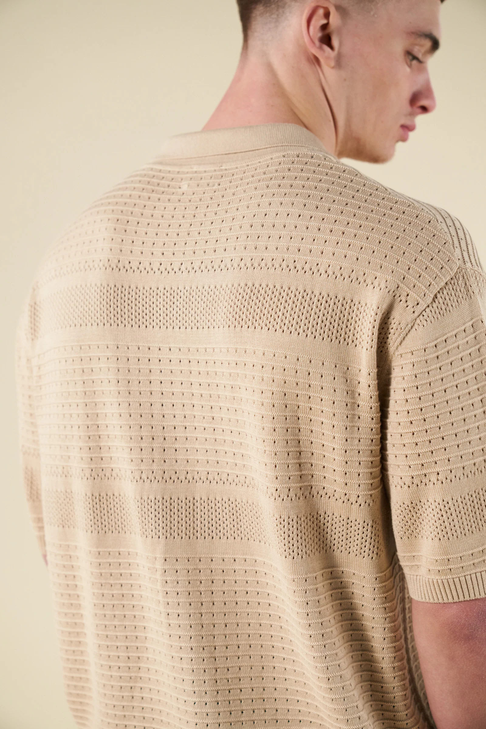 RUPERT CROCHET KNIT POLO - SAND - Image 5