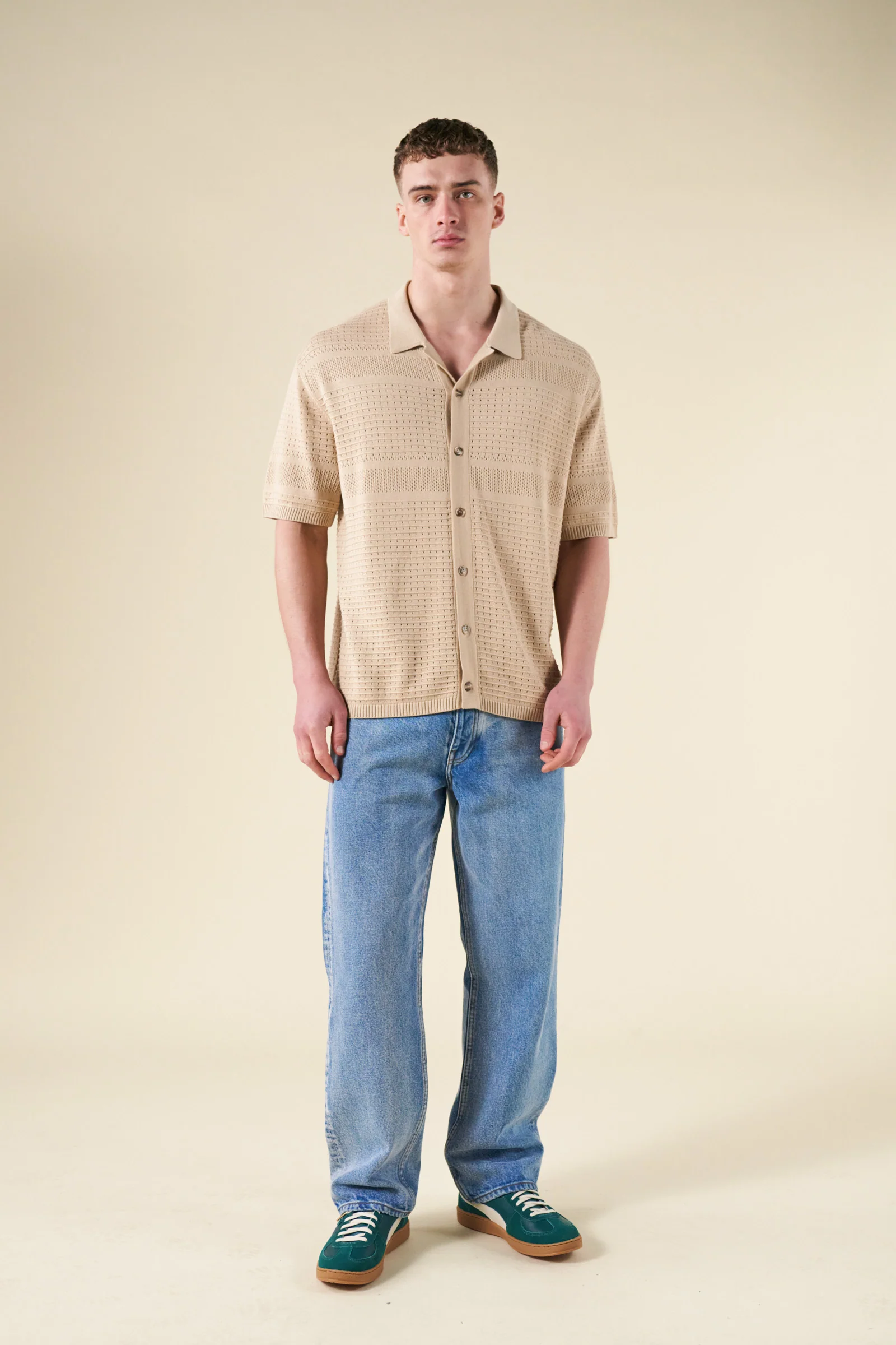 RUPERT CROCHET KNIT POLO - SAND - Image 6