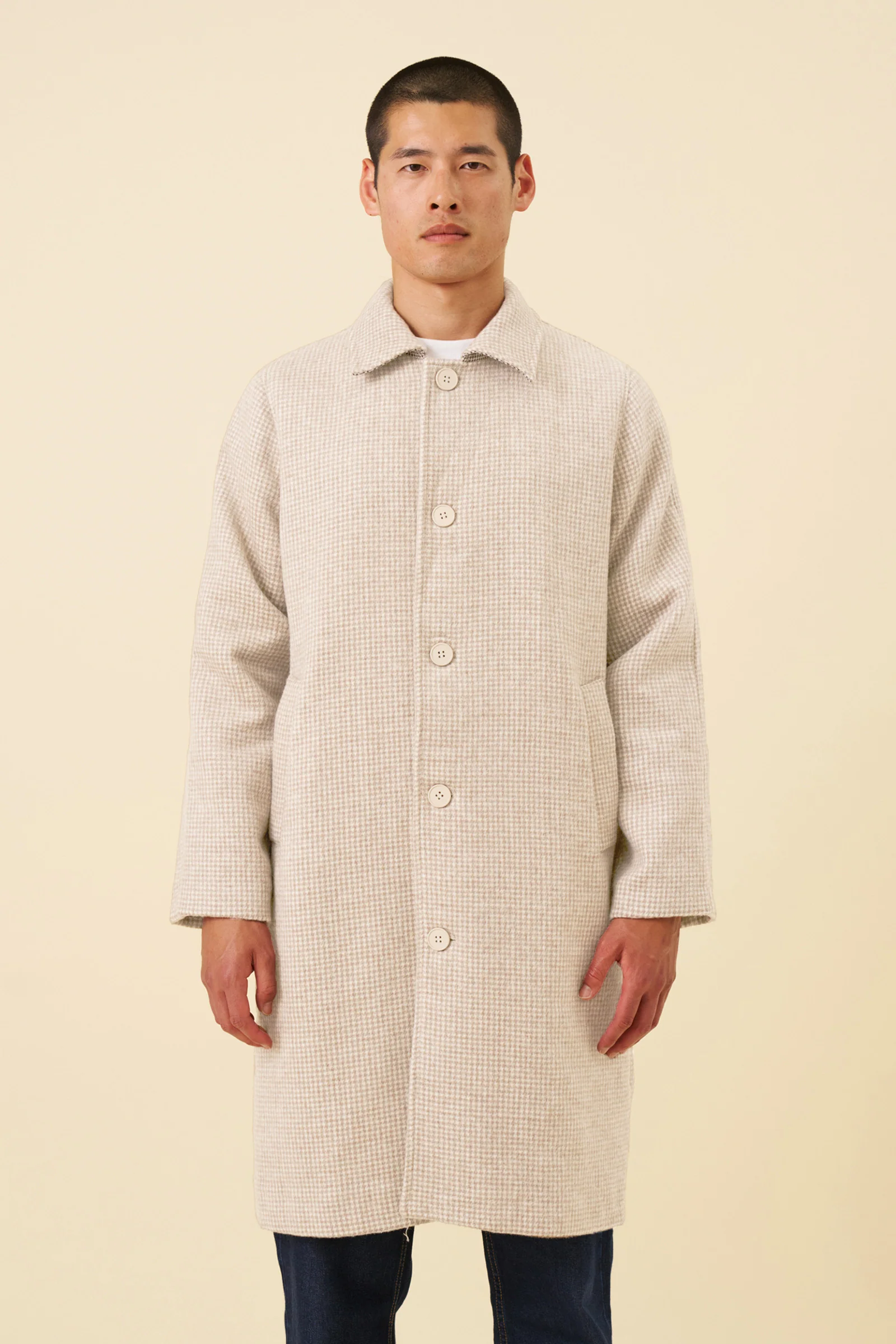 SAND DOGTOOTH WOOL COAT