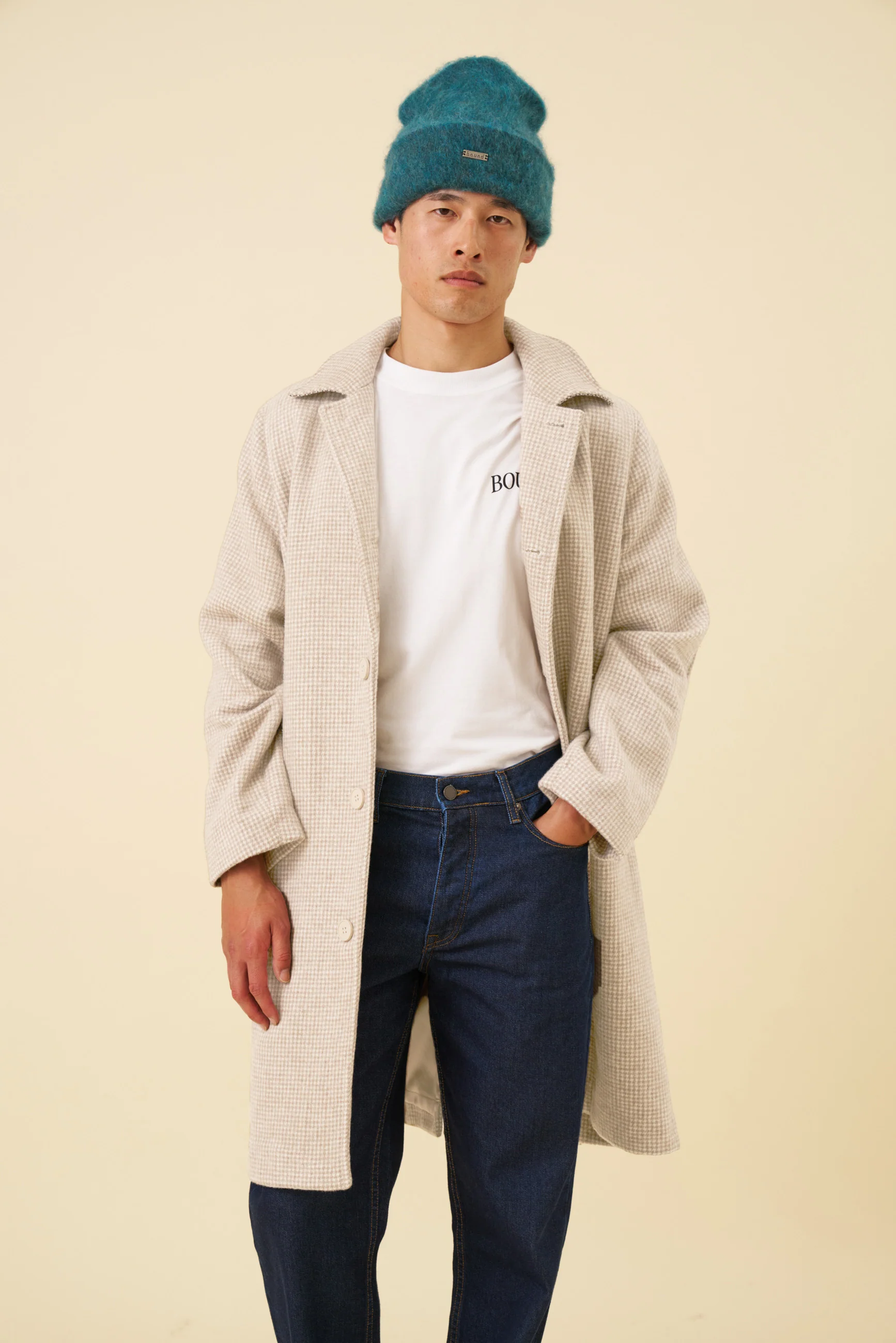 SAND DOGTOOTH WOOL COAT - Image 3