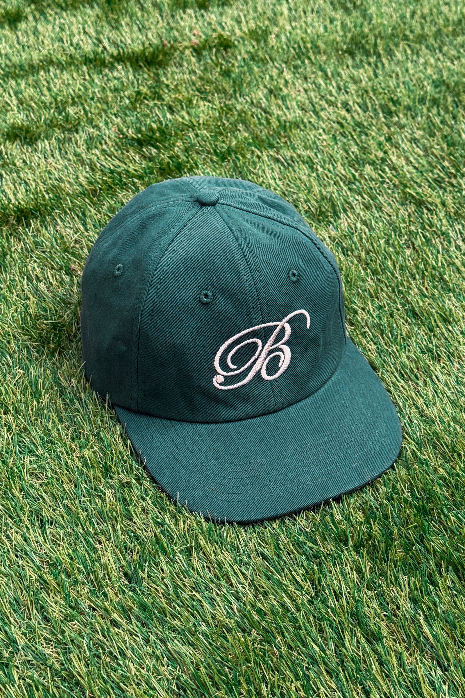 SCRIPT EMBROIDERED 6 PANEL CAP - FOREST GREEN - Image 5