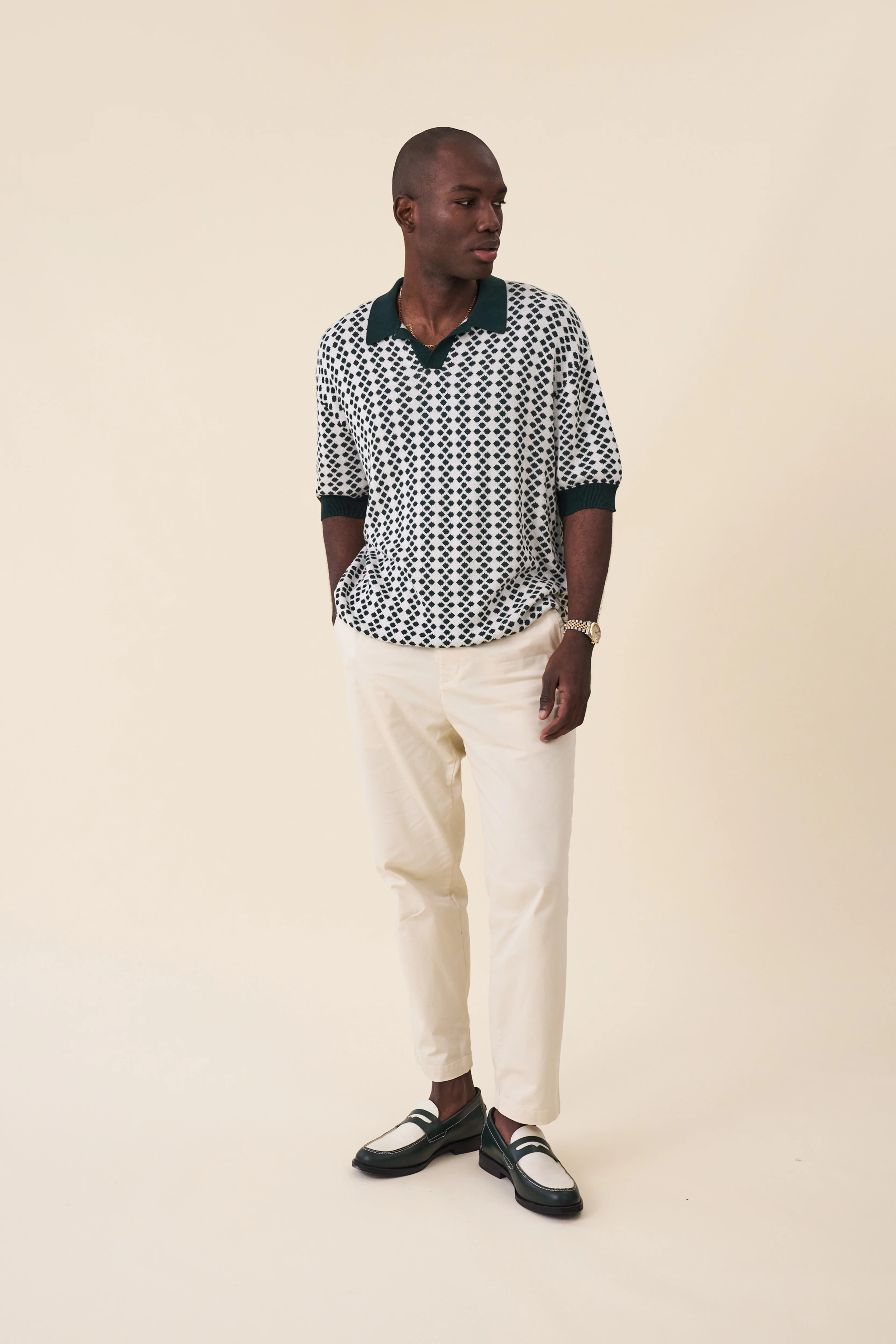 SERRA DOTTED KNIT POLO - WHITE / GREEN - Image 3