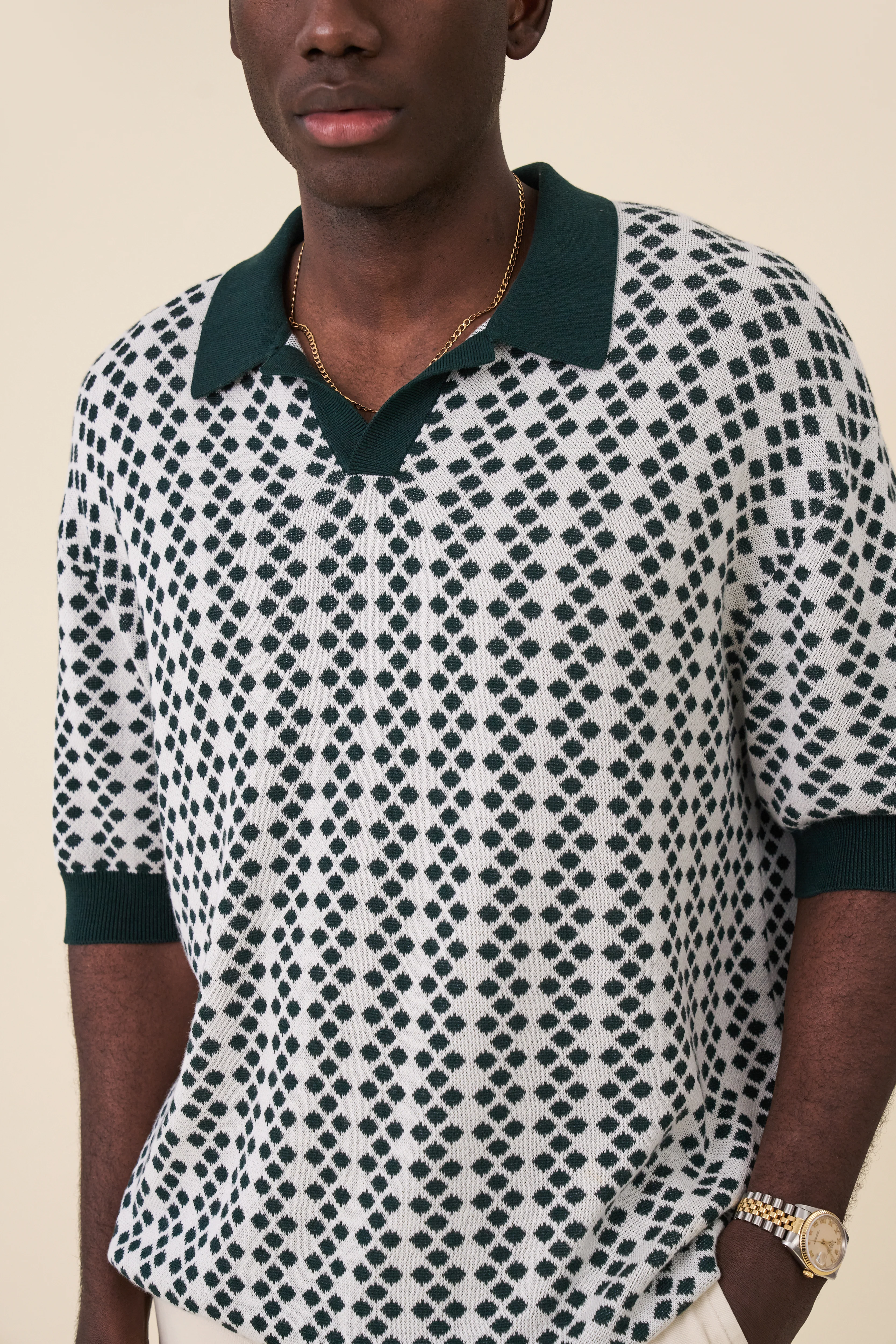 SERRA DOTTED KNIT POLO - WHITE / GREEN - Image 5