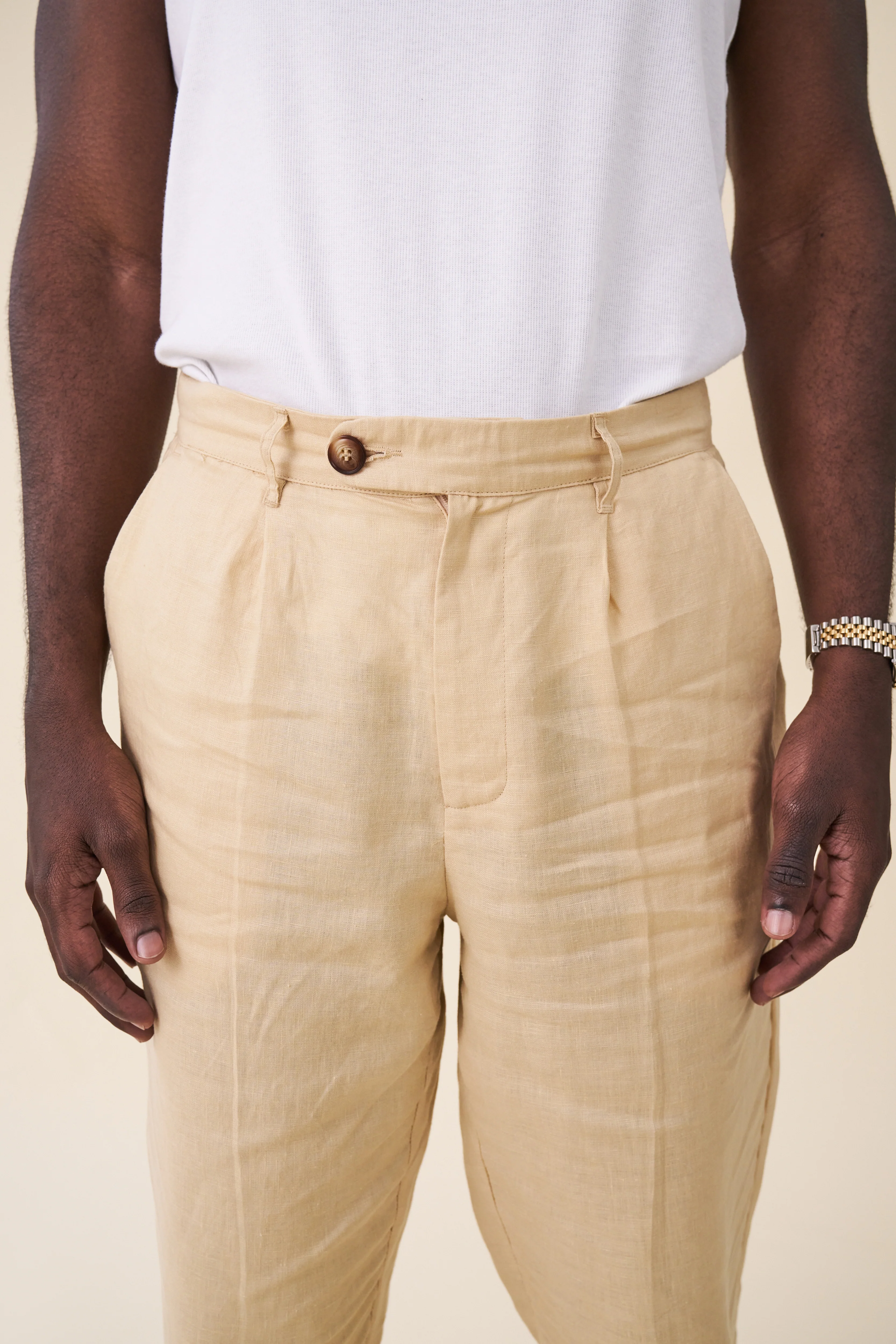 SMART PLEAT LINEN TROUSERS - MAIZE YELLOW - Image 5