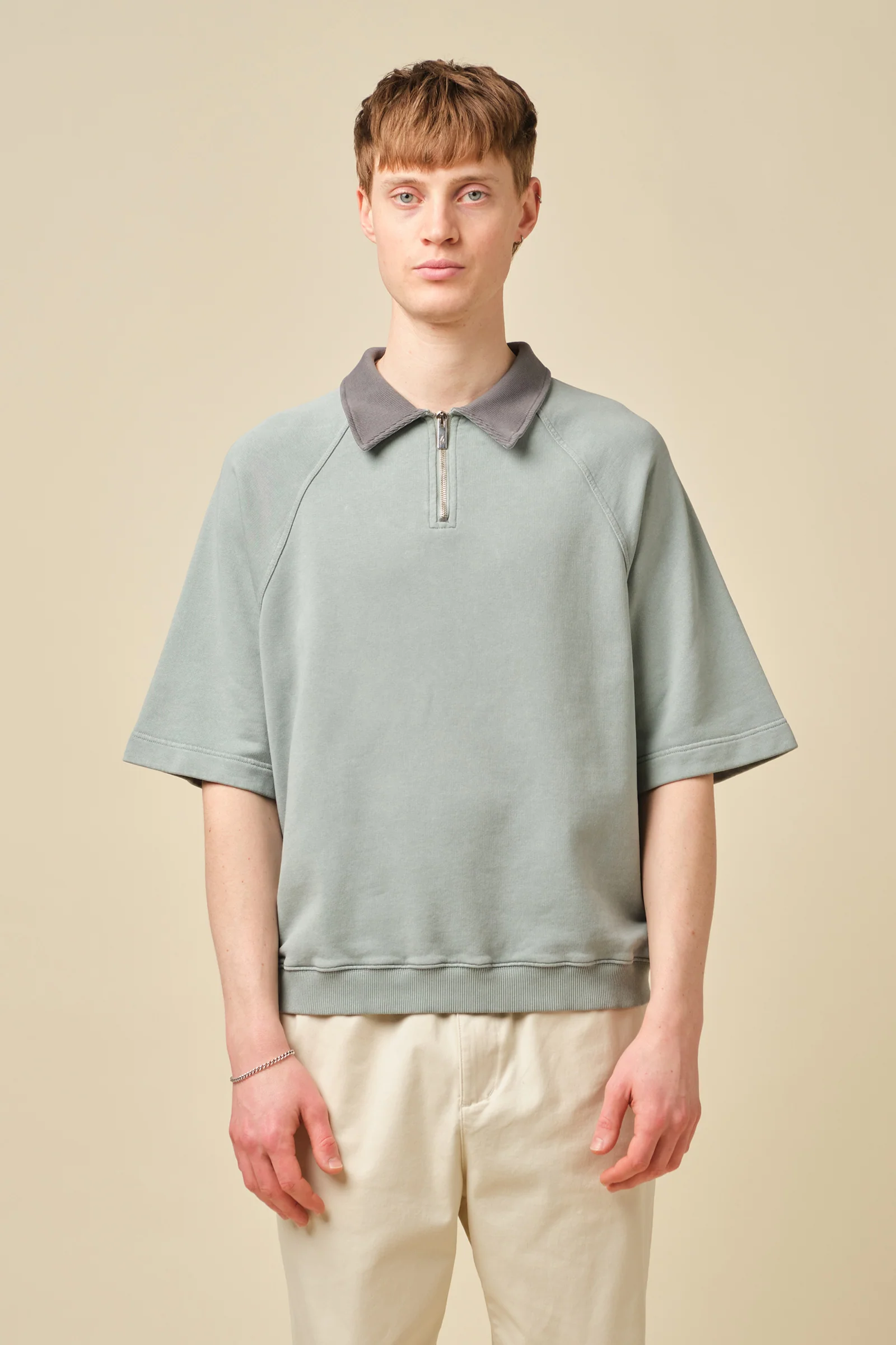 SNOW WASHED 1/4 ZIP JERSEY POLO - POWDER BLUE
