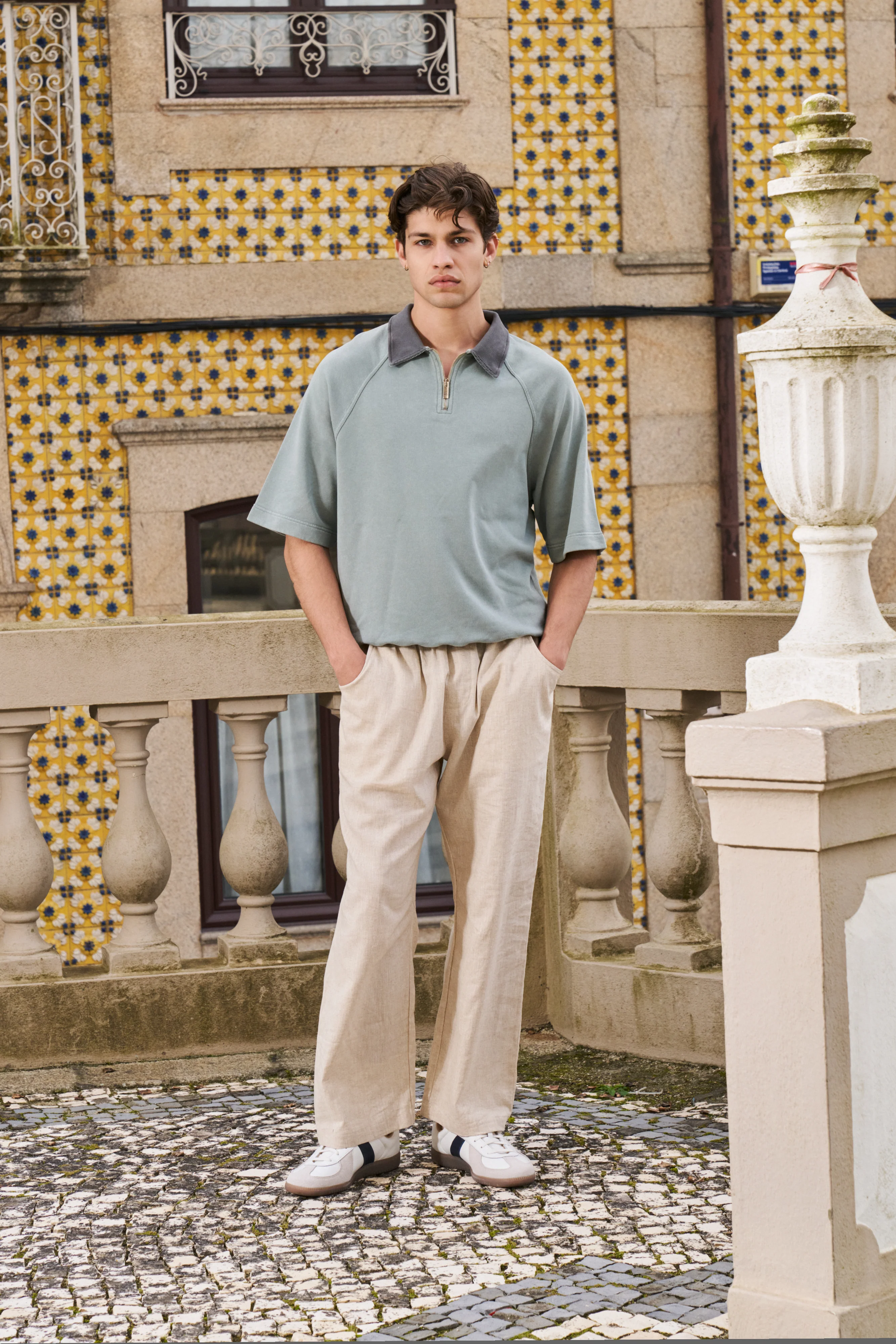 SNOW WASHED 1/4 ZIP JERSEY POLO - POWDER BLUE - Image 2