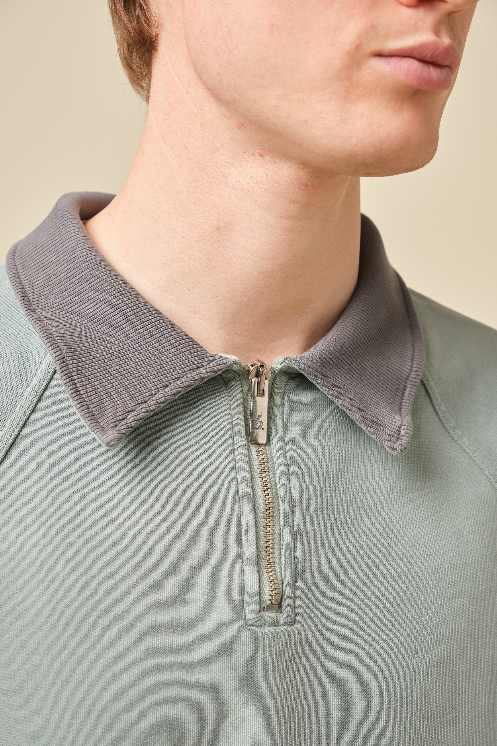 SNOW WASHED 1/4 ZIP JERSEY POLO - POWDER BLUE - Image 3
