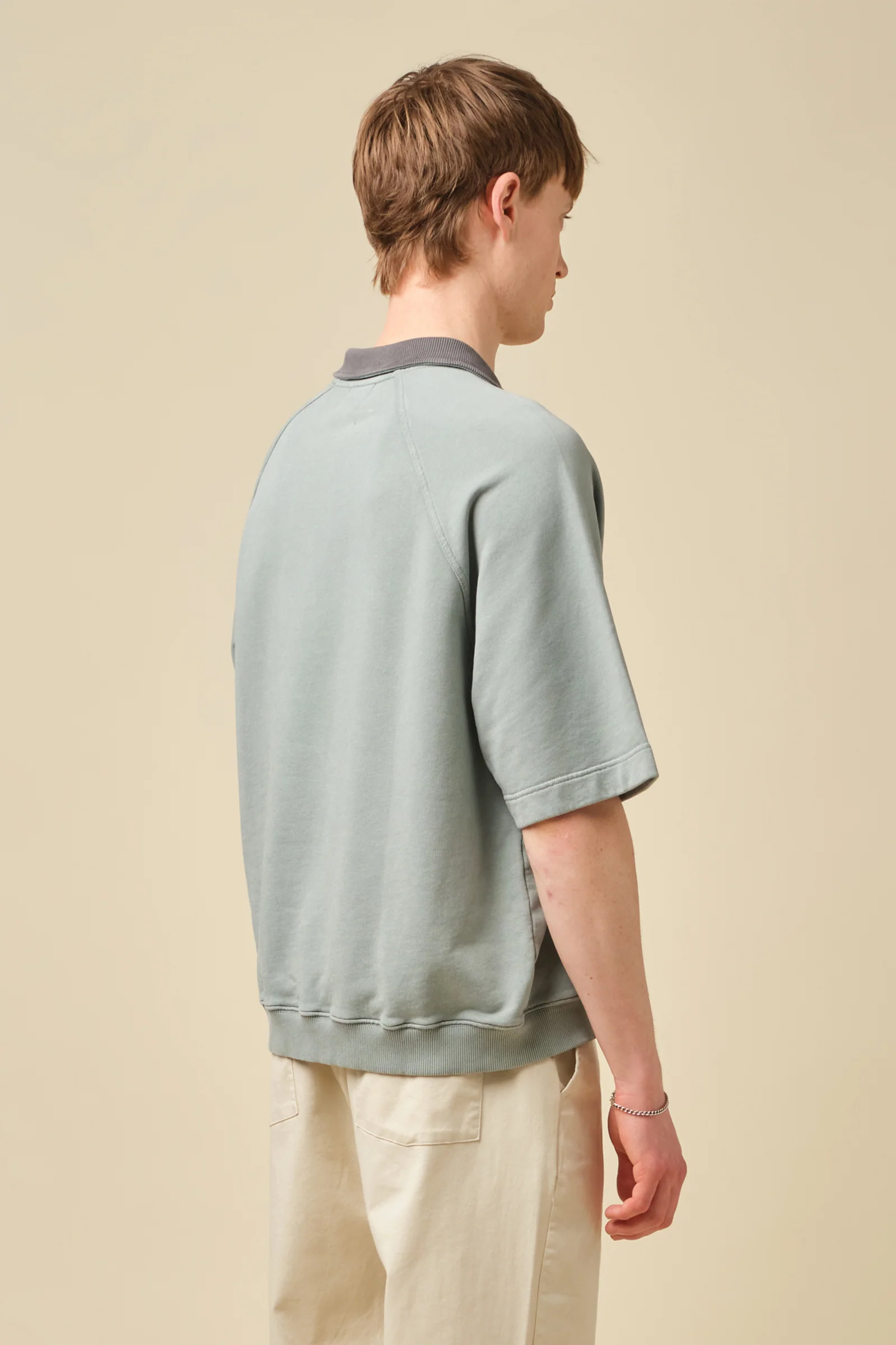 SNOW WASHED 1/4 ZIP JERSEY POLO - POWDER BLUE - Image 5