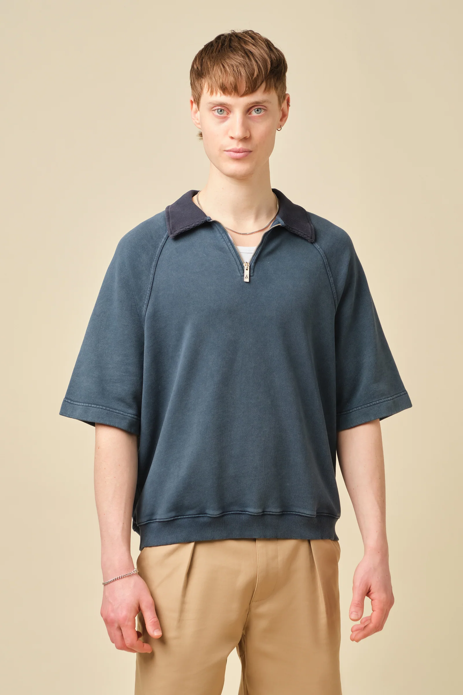 SNOW WASHED 1/4 ZIP JERSEY POLO - PETROL NAVY