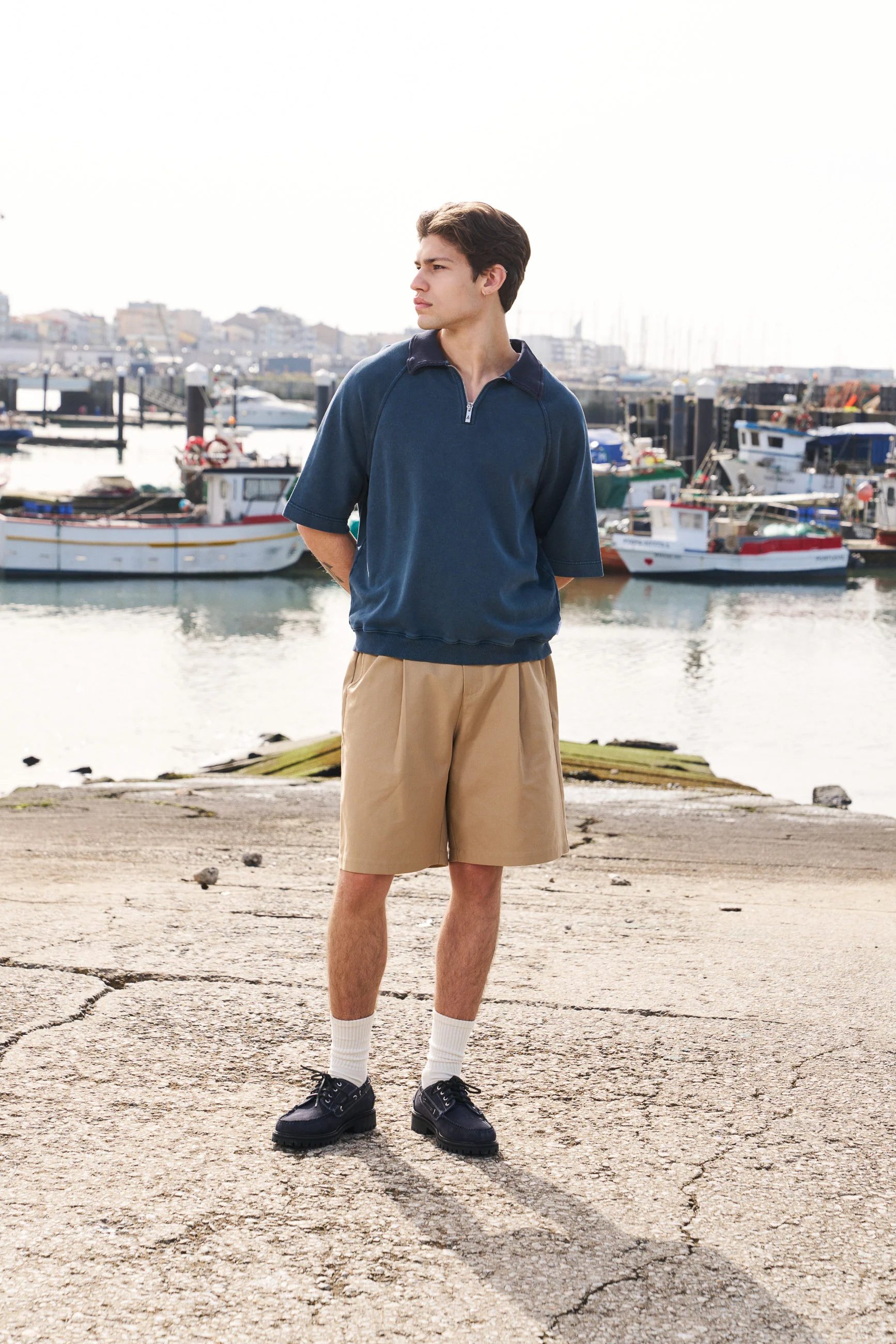 SNOW WASHED 1/4 ZIP JERSEY POLO - PETROL NAVY - Image 2