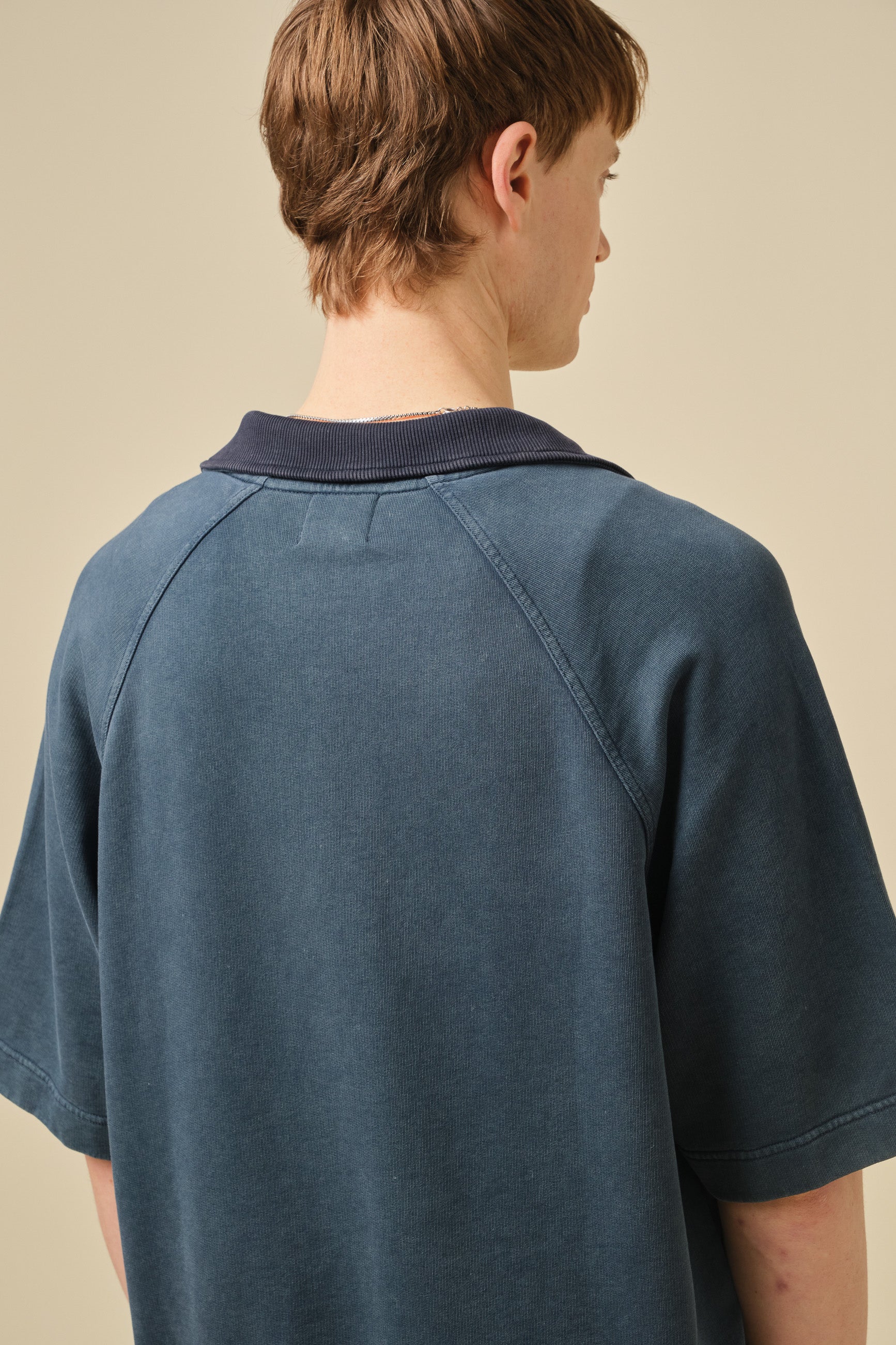 SNOW WASHED 1/4 ZIP JERSEY POLO - PETROL NAVY - Image 5