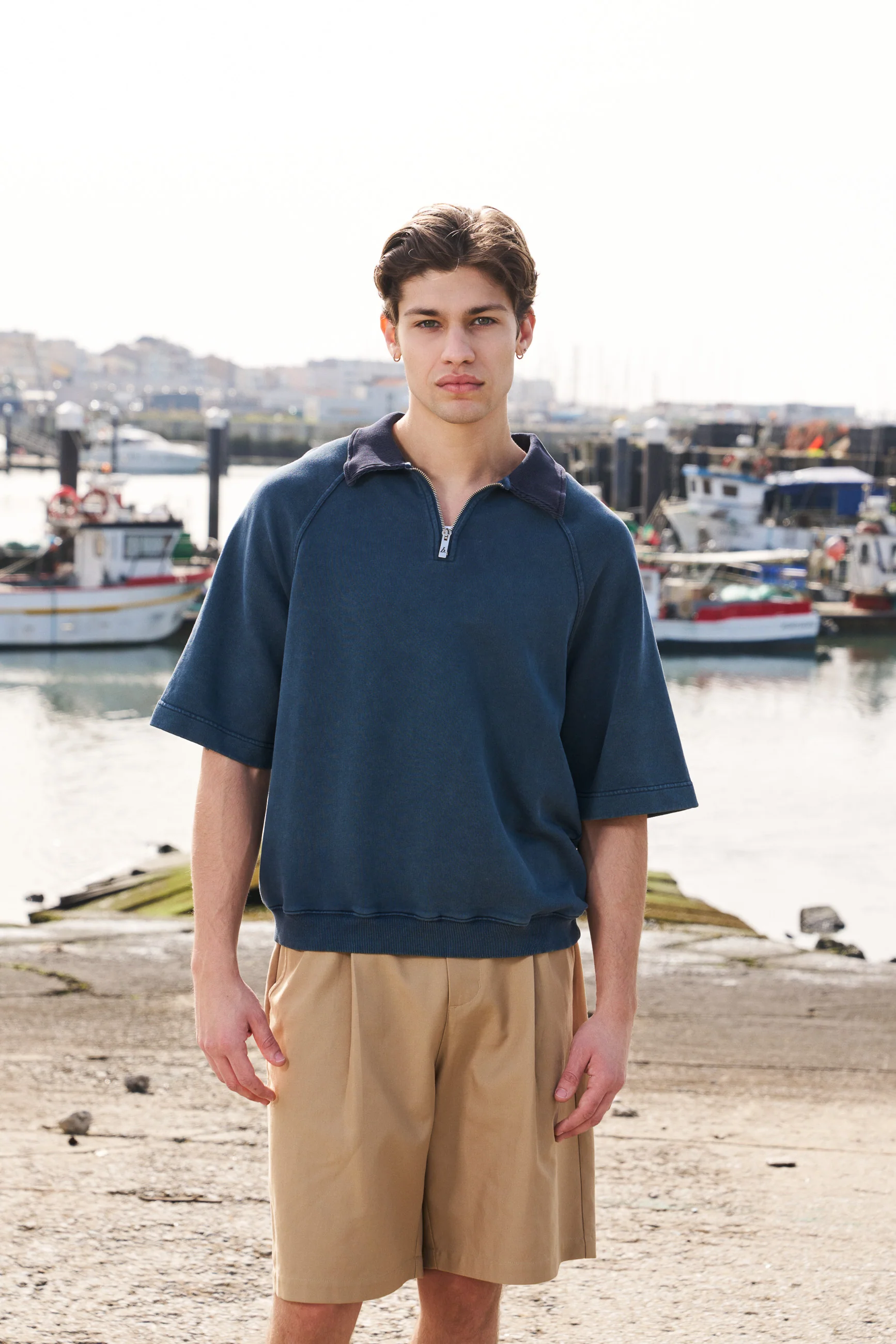 SNOW WASHED 1/4 ZIP JERSEY POLO - PETROL NAVY - Image 6
