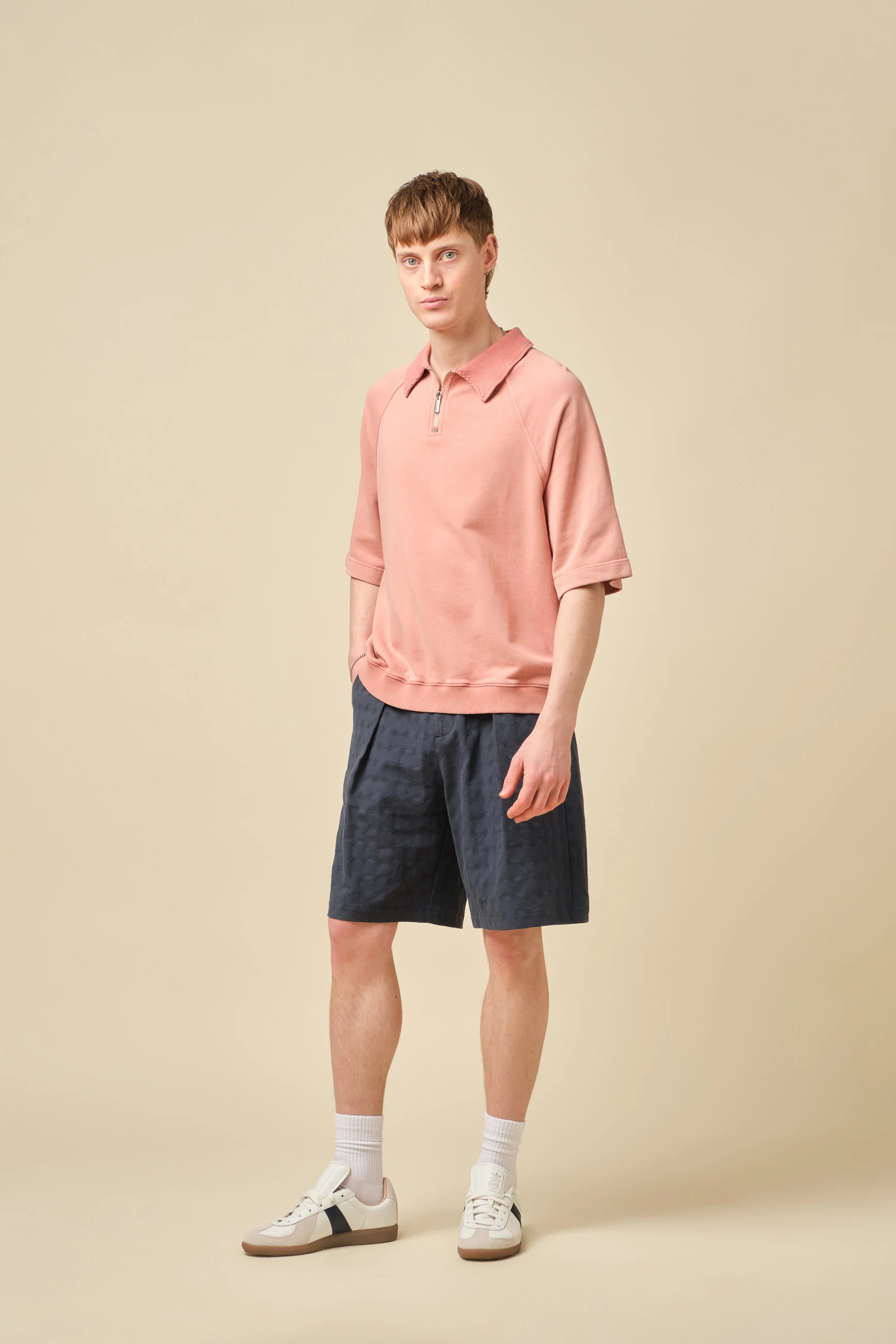 SNOW WASHED 1/4 ZIP JERSEY POLO - ROSE PINK - Image 4